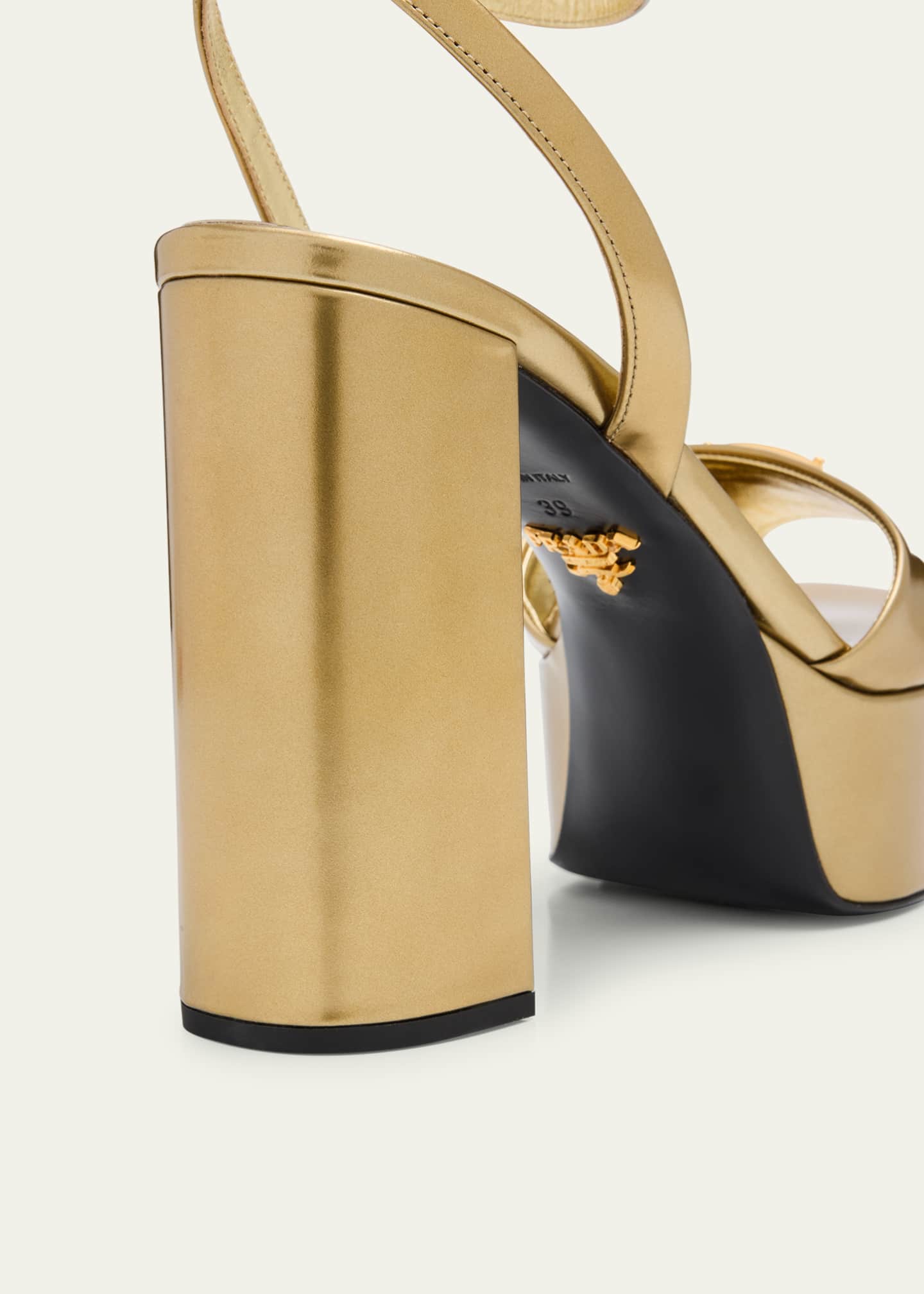 Prada Metallic Leather Ankle-Strap Platform Sandals Image 5 of 6