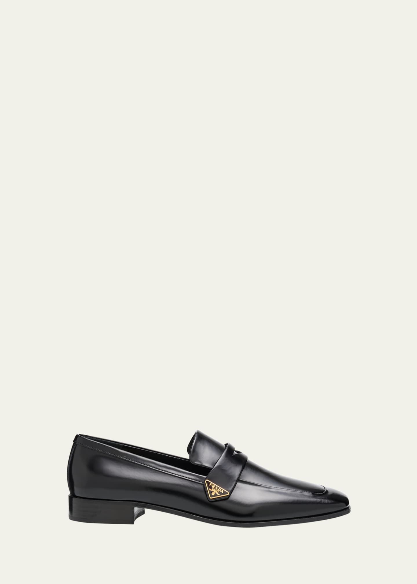 Prada Spazzolato Leather Logo Penny Loafers Image 1 of 4