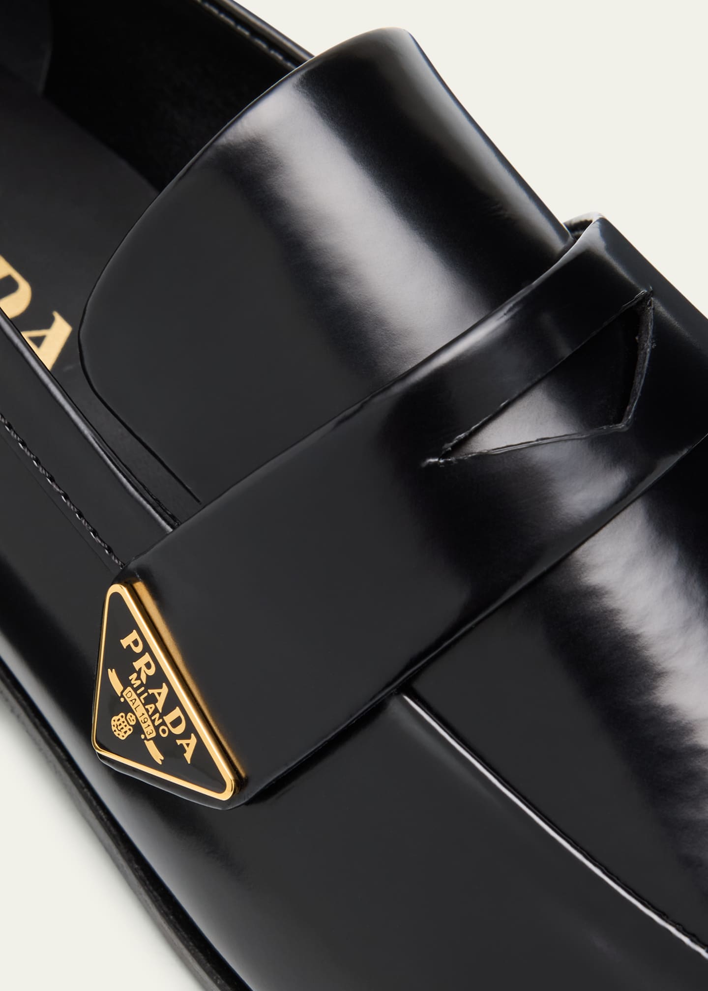 Prada Spazzolato Leather Logo Penny Loafers Image 3 of 4
