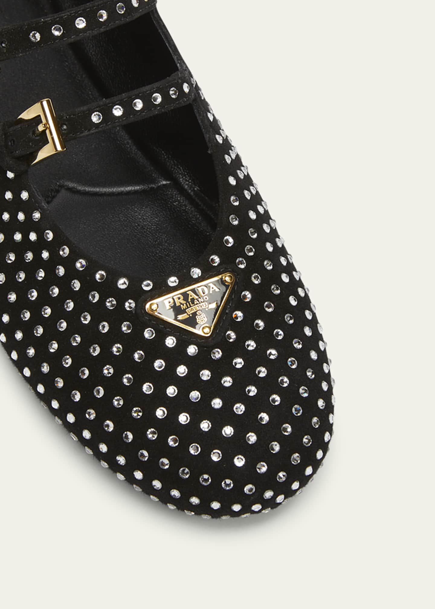 Prada Crystal Saffiano Dual Mary Jane Ballerina Flats Image 3 of 3