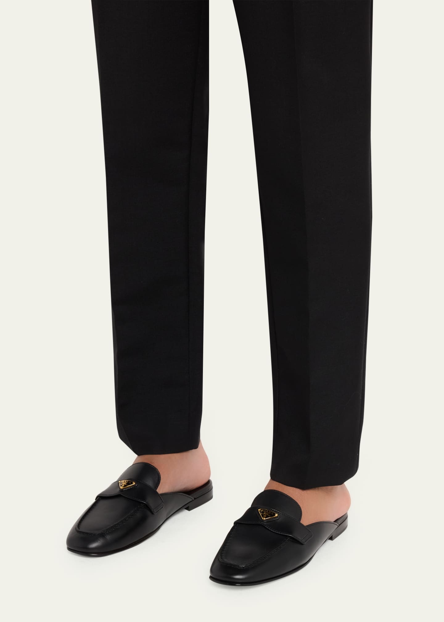 Prada Vitello Leather Logo Mule Loafers - Bergdorf Goodman