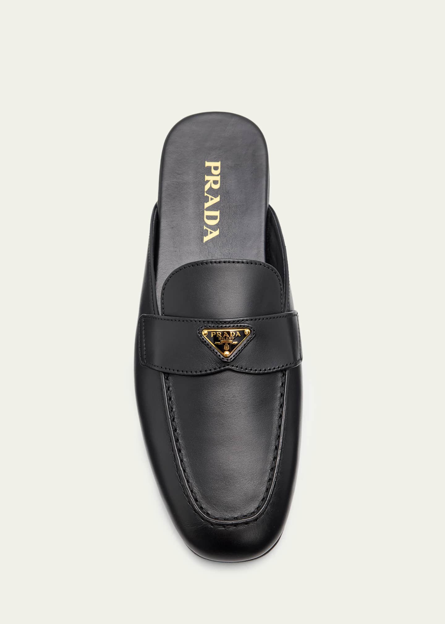 Prada Vitello Leather Logo Mule Loafers - Bergdorf Goodman
