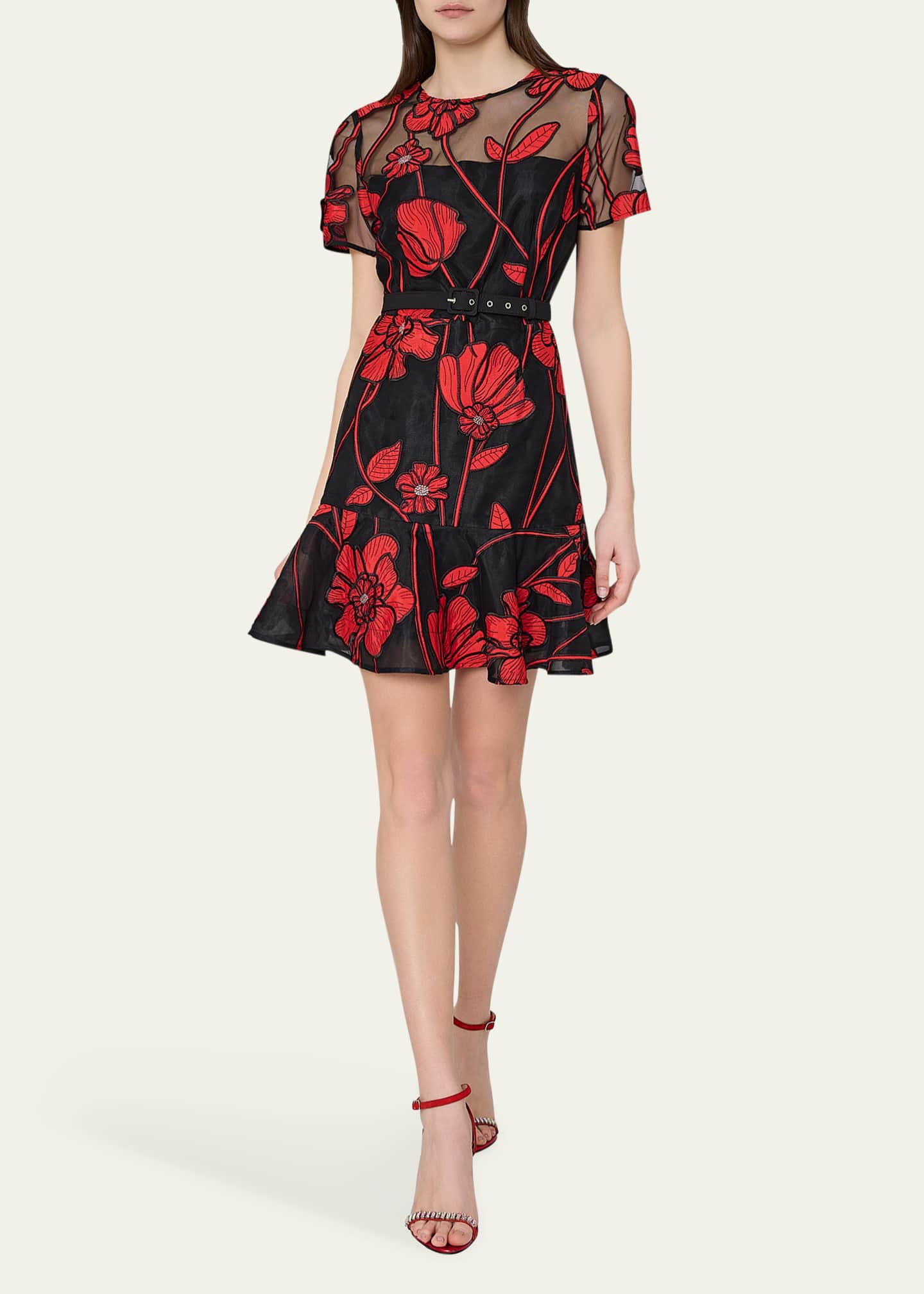 Milly Rosie Belted Floral-Embroidered Mini Dress Image 2 of 4
