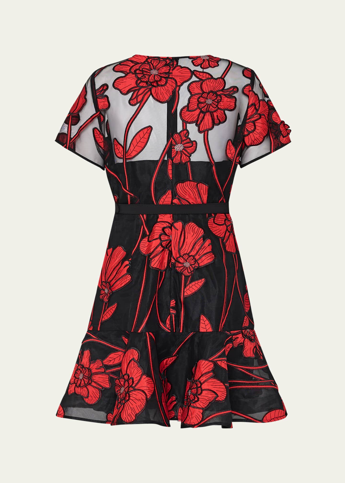 Milly Rosie Belted Floral-Embroidered Mini Dress Image 3 of 4