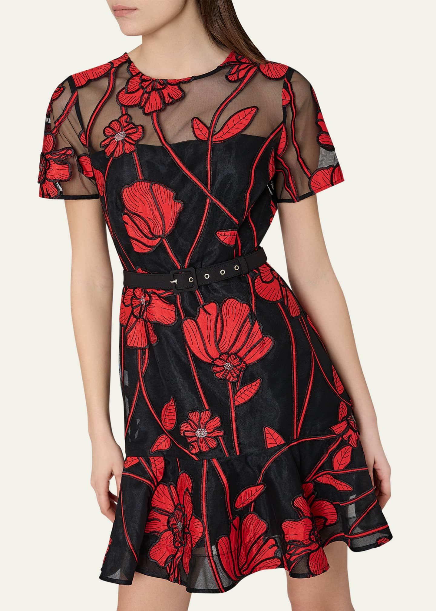 Milly Rosie Belted Floral-Embroidered Mini Dress Image 4 of 4