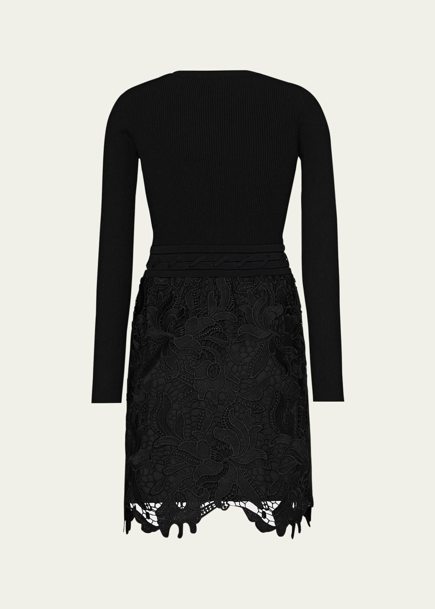 Milly Katie Ribbed Knit & Floral Lace Mini Dress Image 3 of 5
