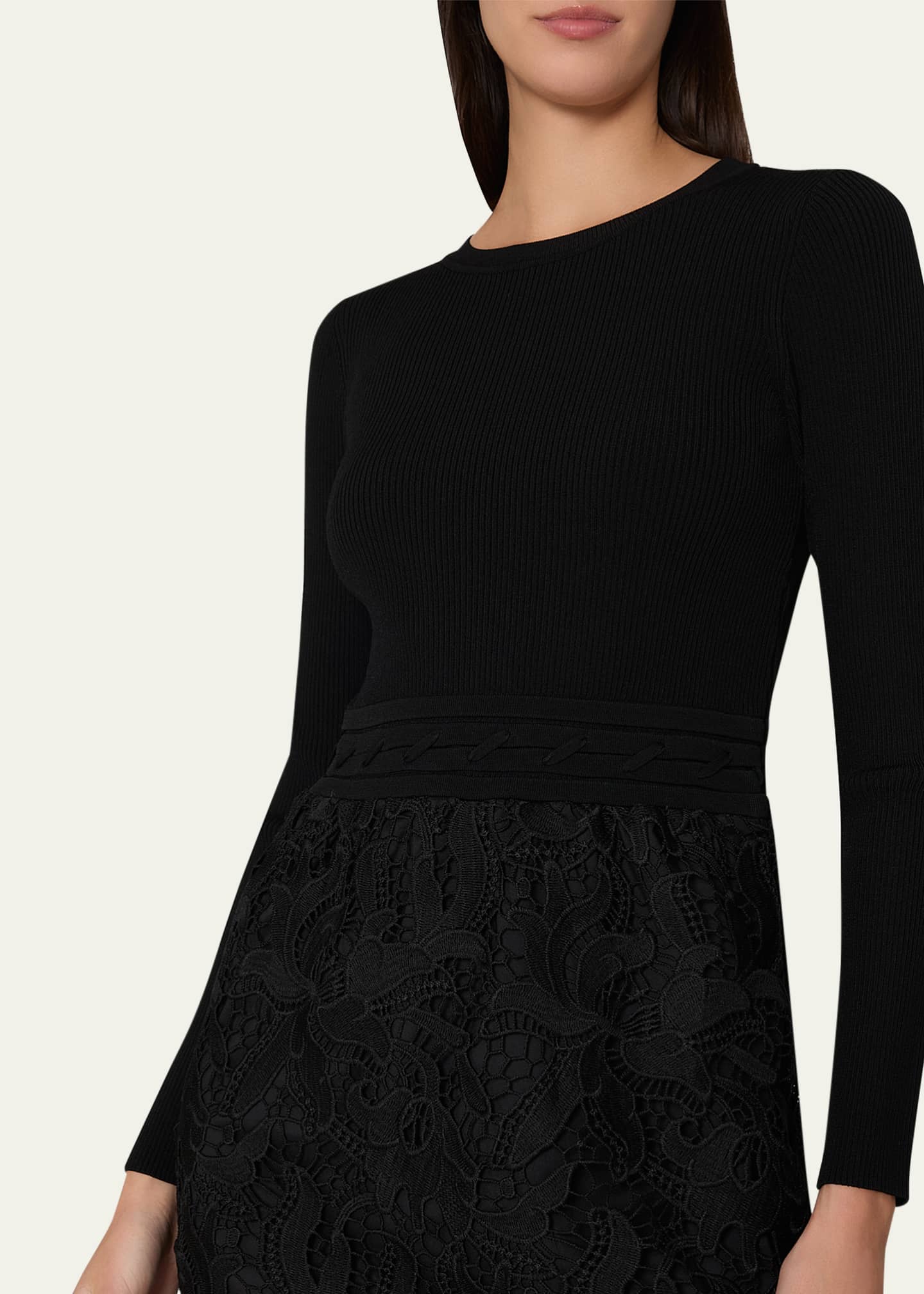 Milly Katie Ribbed Knit & Floral Lace Mini Dress Image 4 of 5