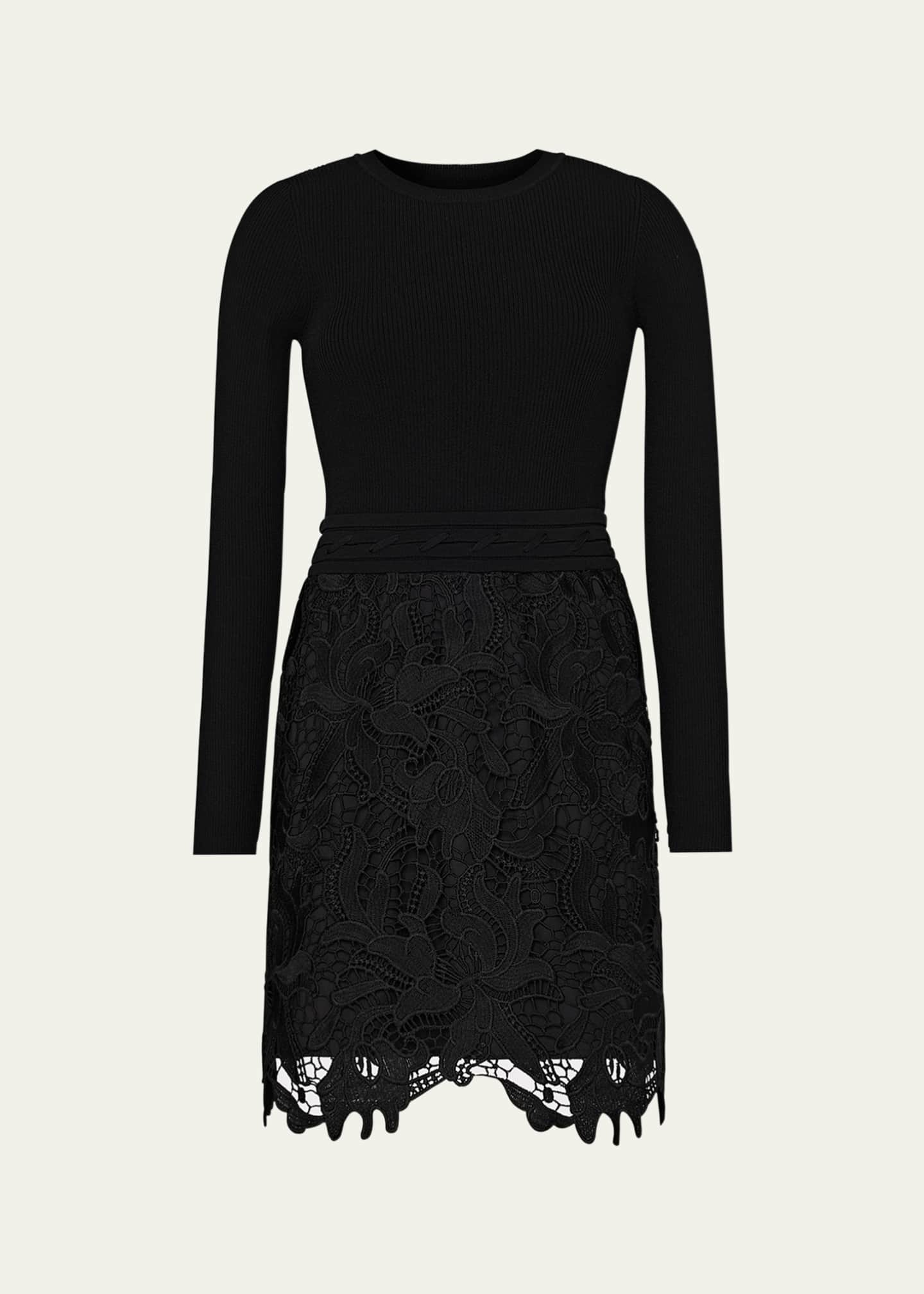 Milly Katie Ribbed Knit & Floral Lace Mini Dress Image 1 of 5