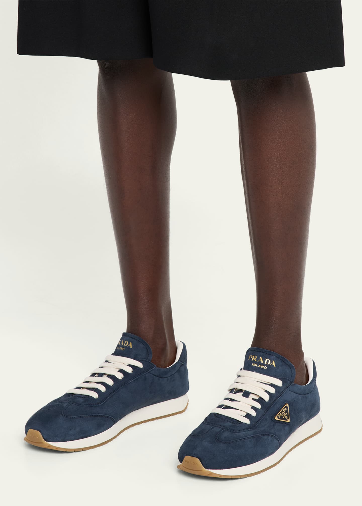 Prada Men's Rank Suede T-Toe Retro Runner Sneakers Image 2 of 6