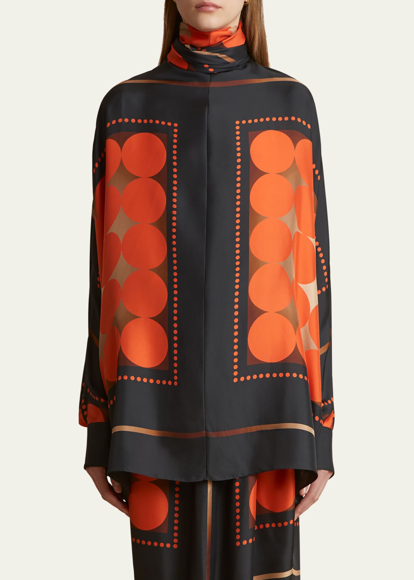 Khaite Bex Printed Scarf-Neck Top Image 4 of 5