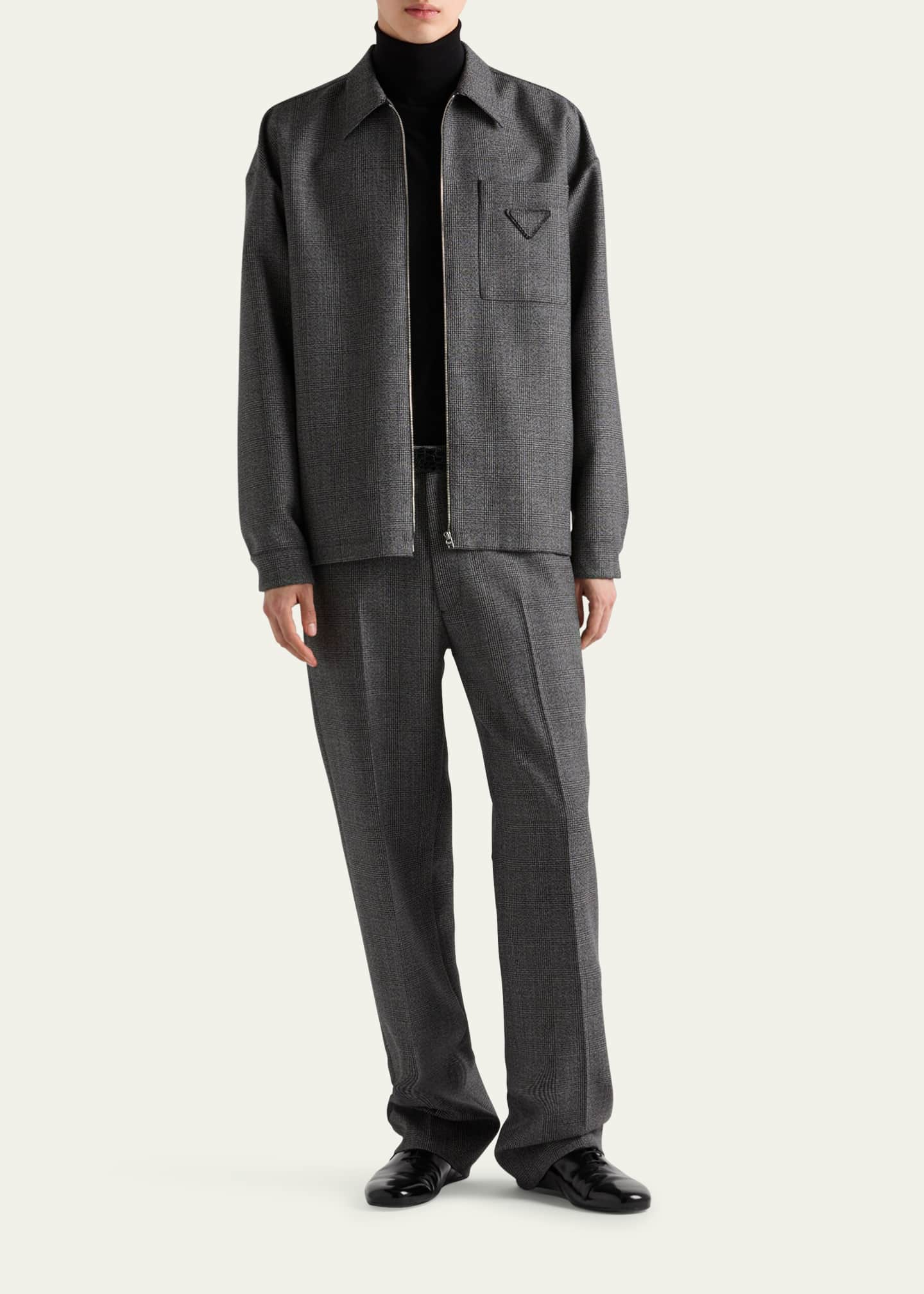 Prada Men's Prince of Wales Zip-Up Shirt Image 2 of 4