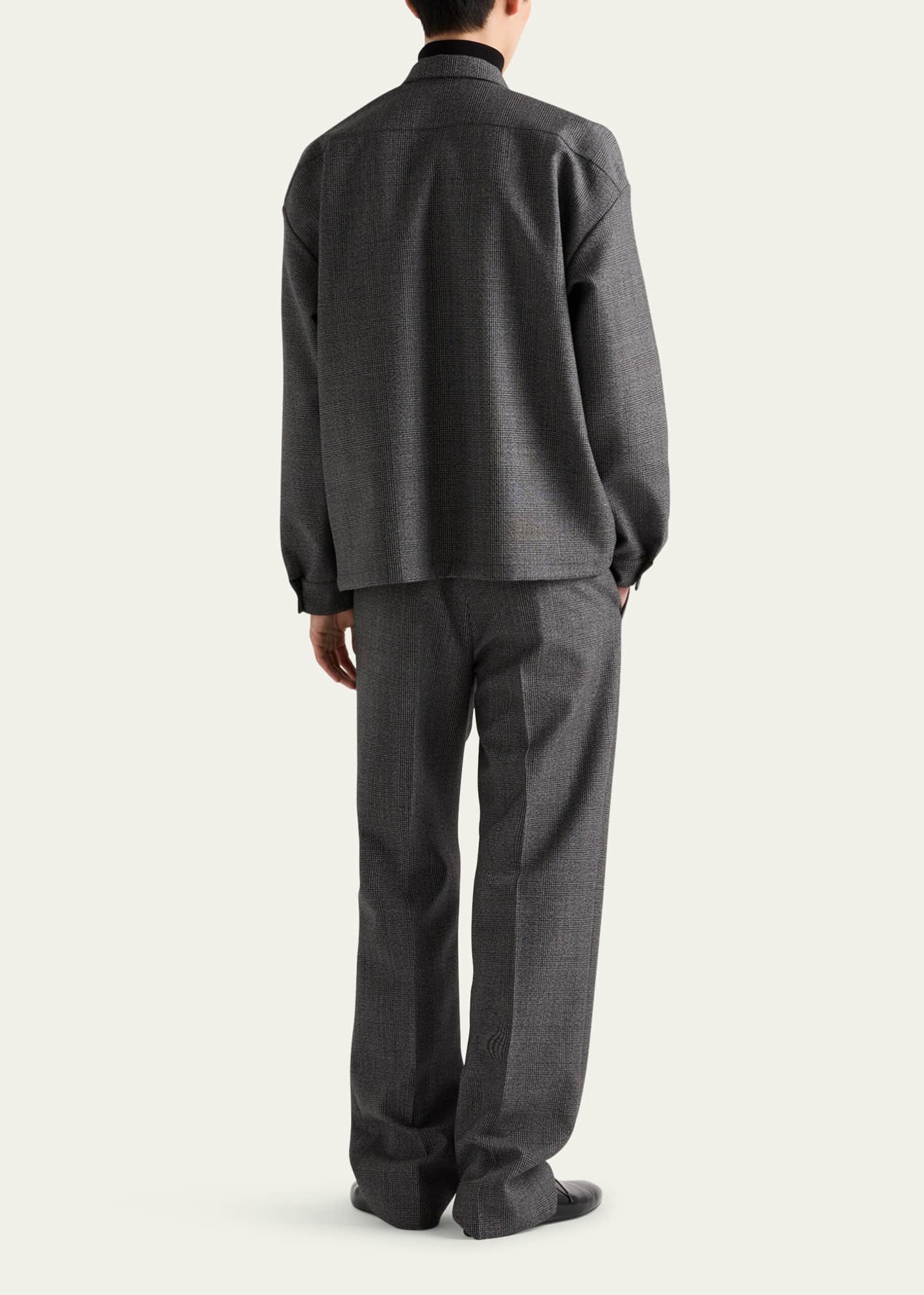 Prada Men's Prince of Wales Zip-Up Shirt Image 3 of 4