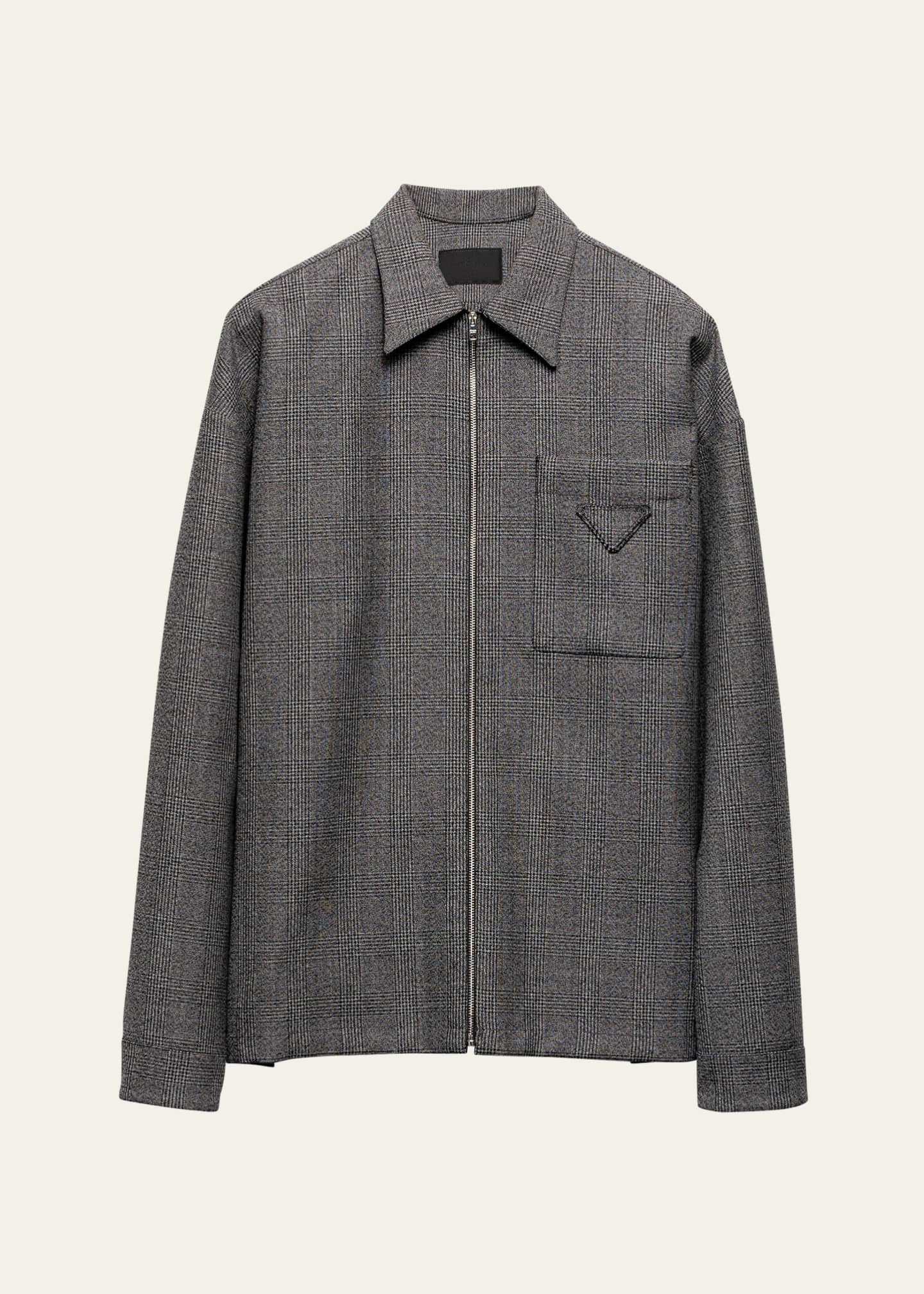 Prada Men's Prince of Wales Zip-Up Shirt Image 1 of 4