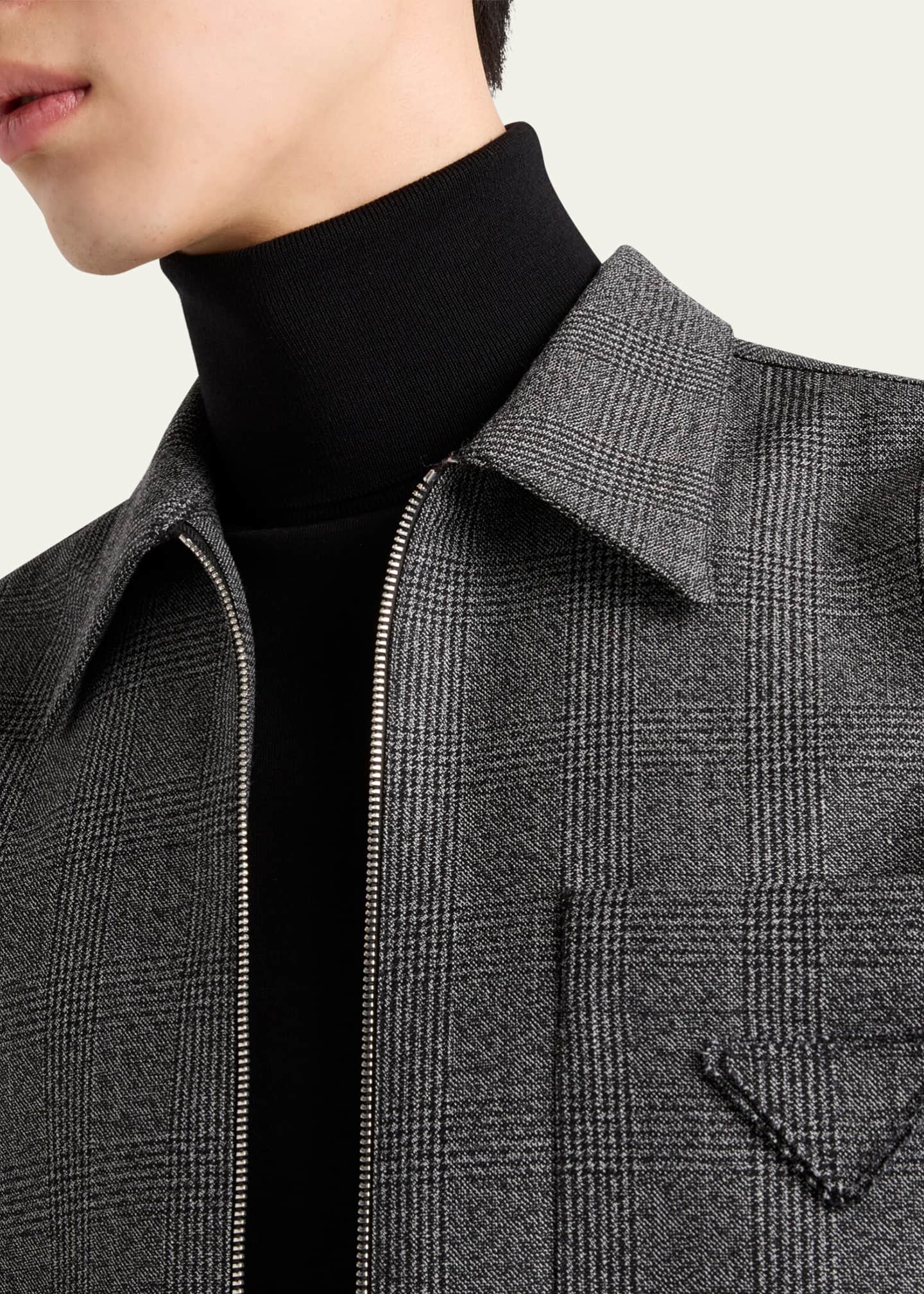 Prada Men's Prince of Wales Zip-Up Shirt Image 4 of 4