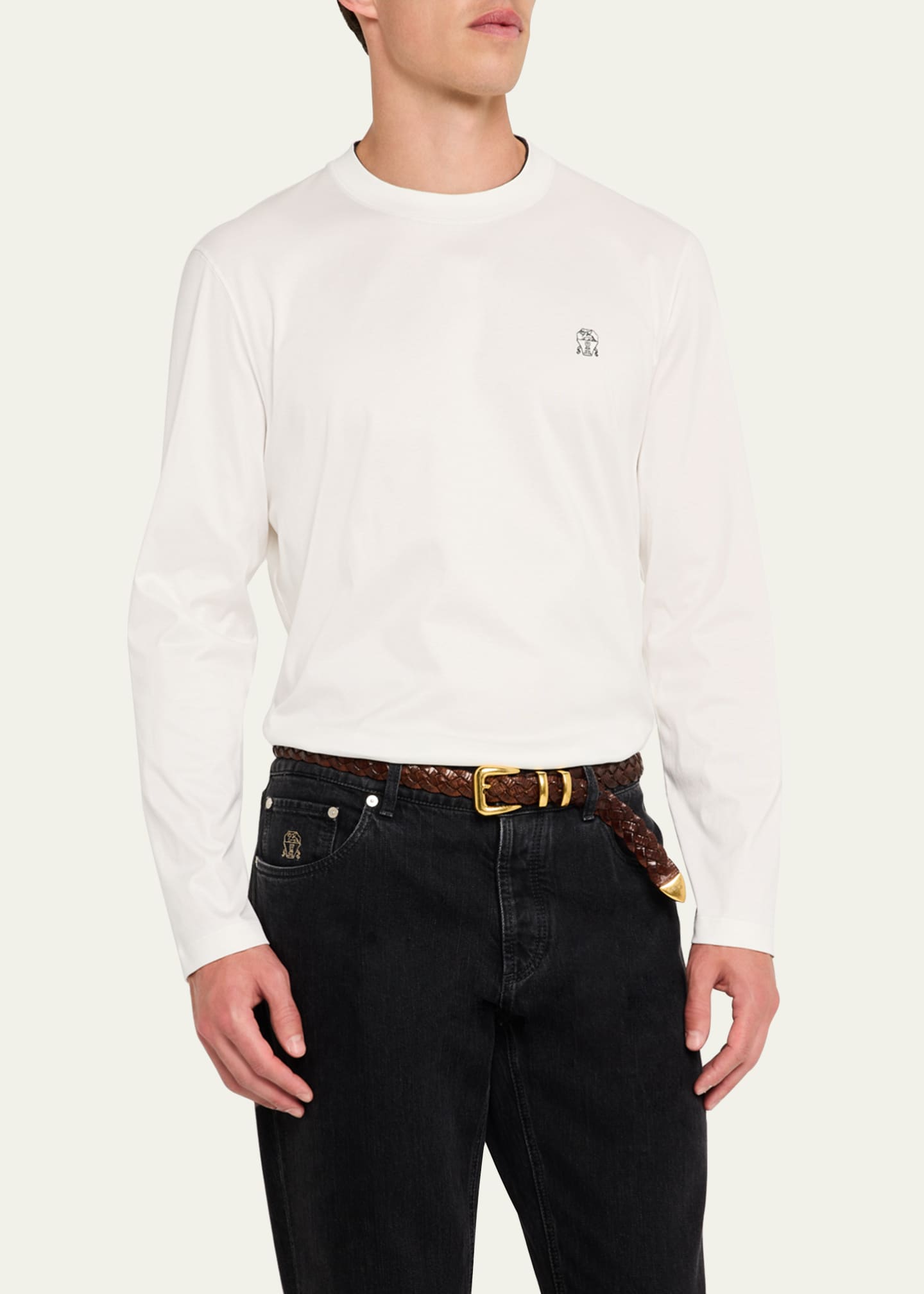 Brunello Cucinelli Men's Logo Long-Sleeve T-Shirt Image 4 of 5