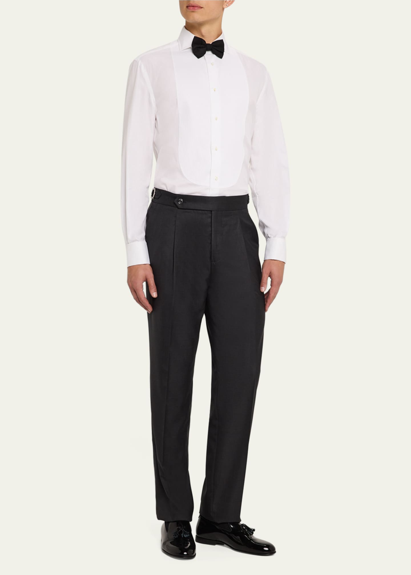 Brunello Cucinelli Men's Pleated Formal Pants with Side Tabs Image 2 of 5