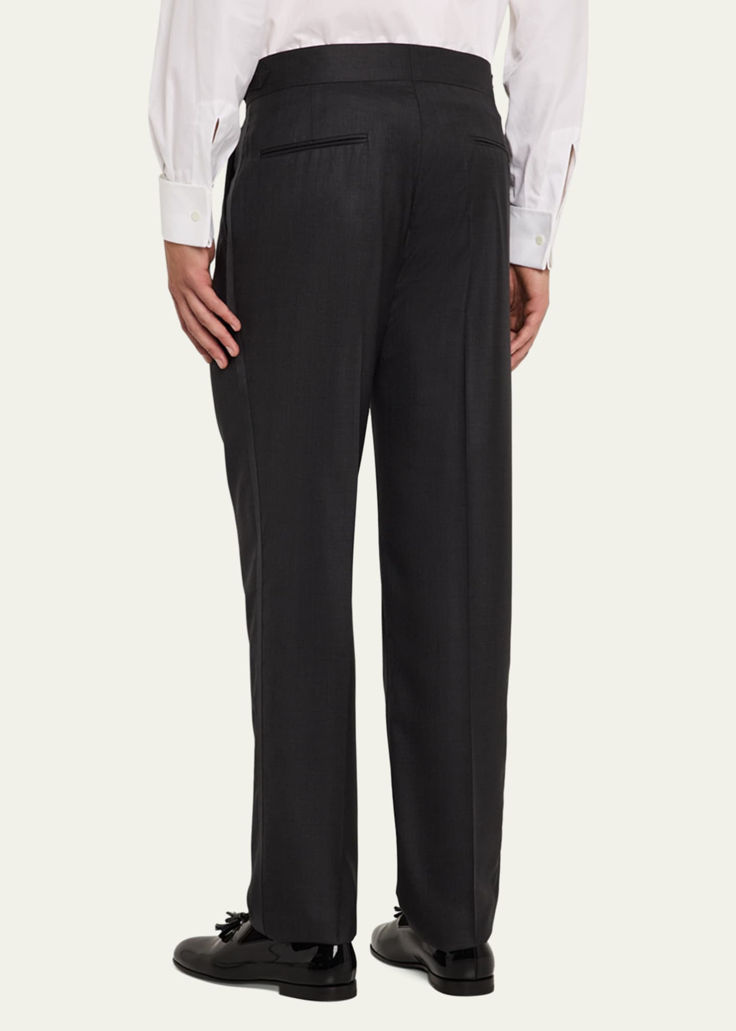Brunello Cucinelli Men's Pleated Formal Pants with Side Tabs Image 3 of 5