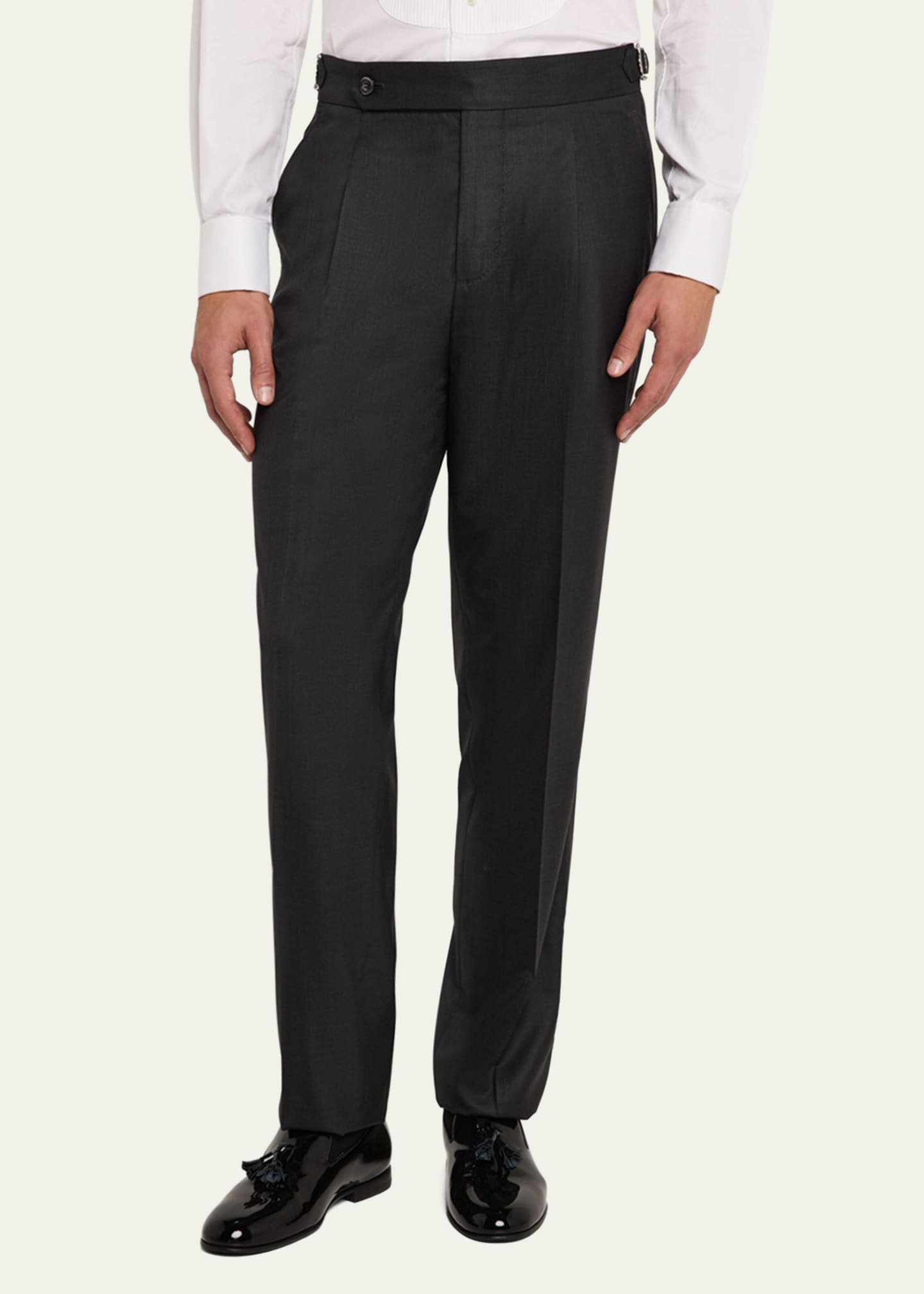 Brunello Cucinelli Men's Pleated Formal Pants with Side Tabs Image 4 of 5