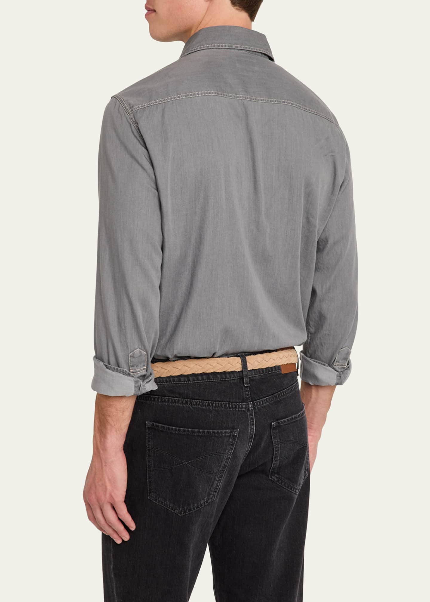 Brunello Cucinelli Men's Denim Snap-Front Sport Shirt Image 3 of 5