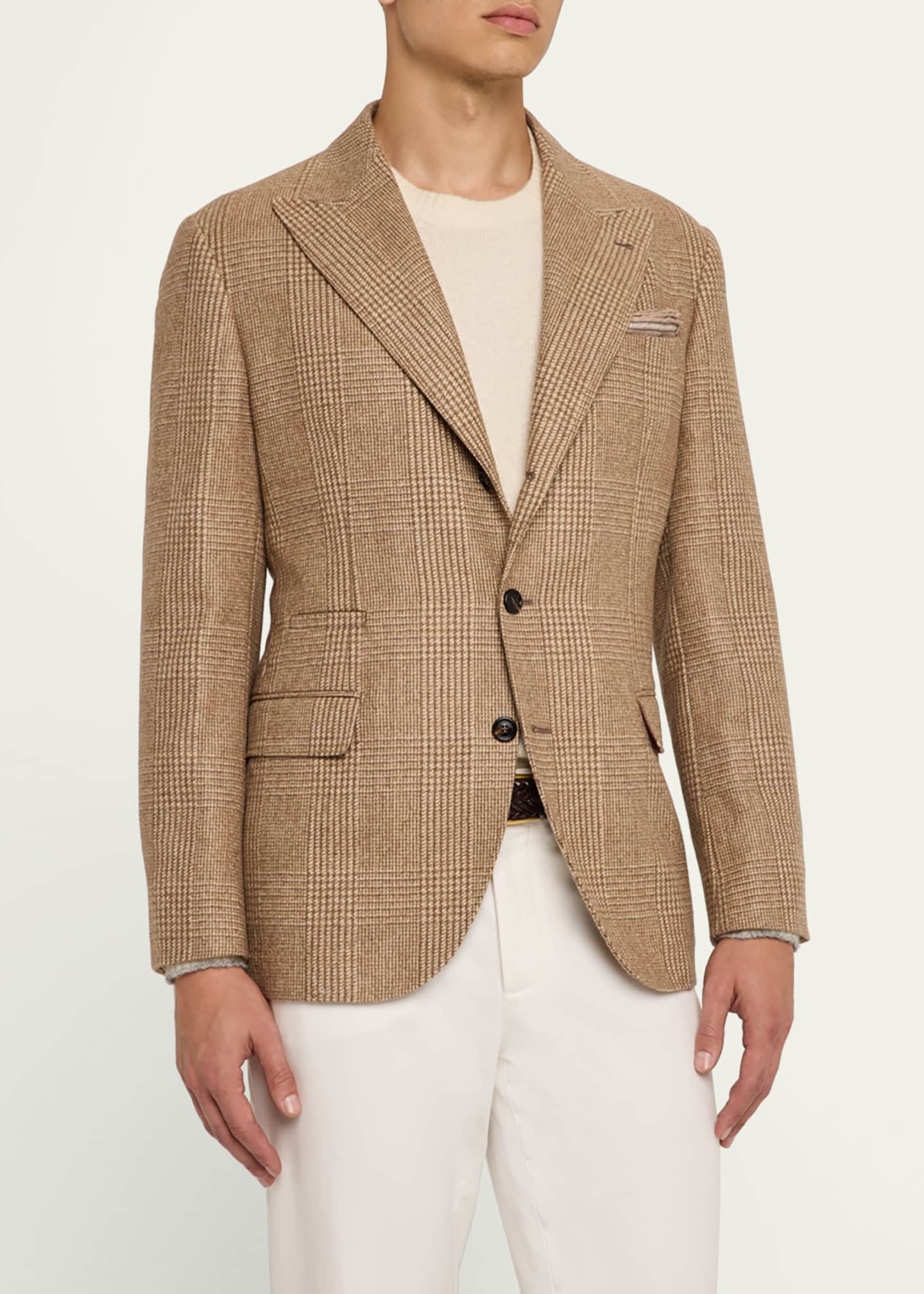 Brunello Cucinelli Men's Prince of Wales Single-Breasted Sport Coat Image 4 of 5