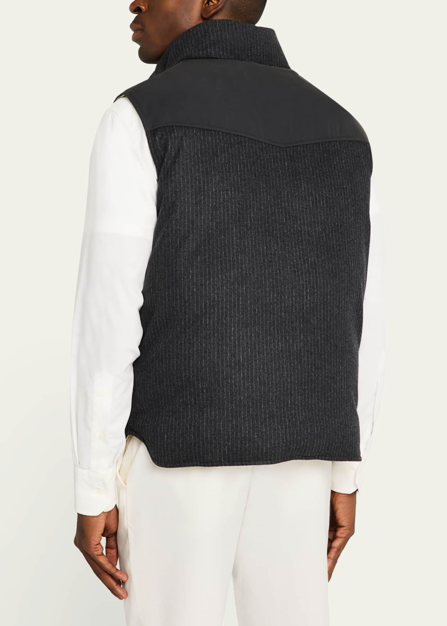 Brunello Cucinelli Men's Mixed Media Snap-Front Down Vest Image 3 of 5