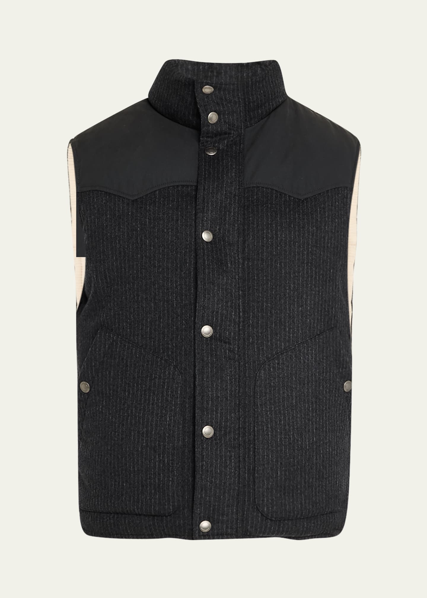 Brunello Cucinelli Men's Mixed Media Snap-Front Down Vest Image 1 of 5