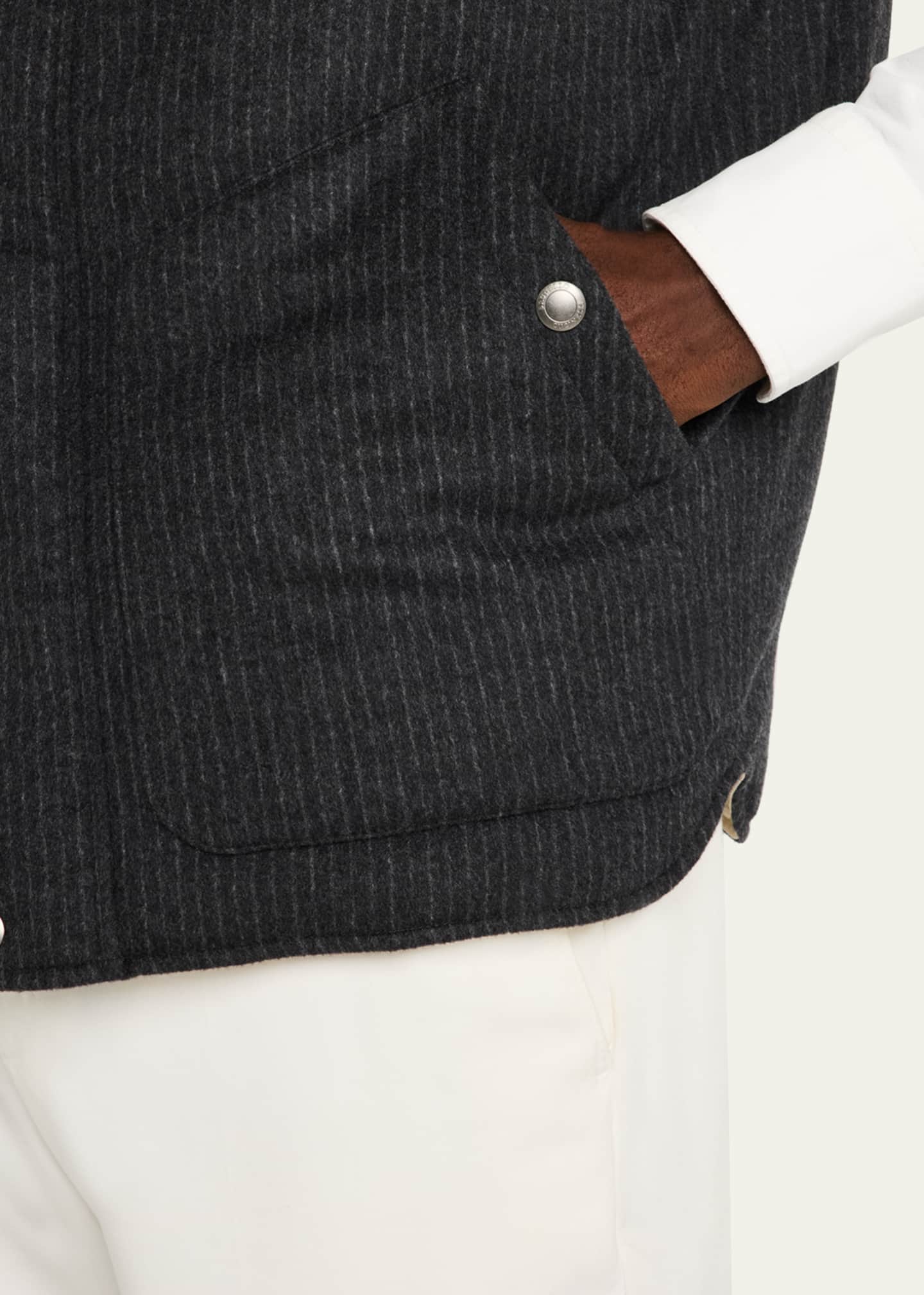 Brunello Cucinelli Men's Mixed Media Snap-Front Down Vest Image 5 of 5
