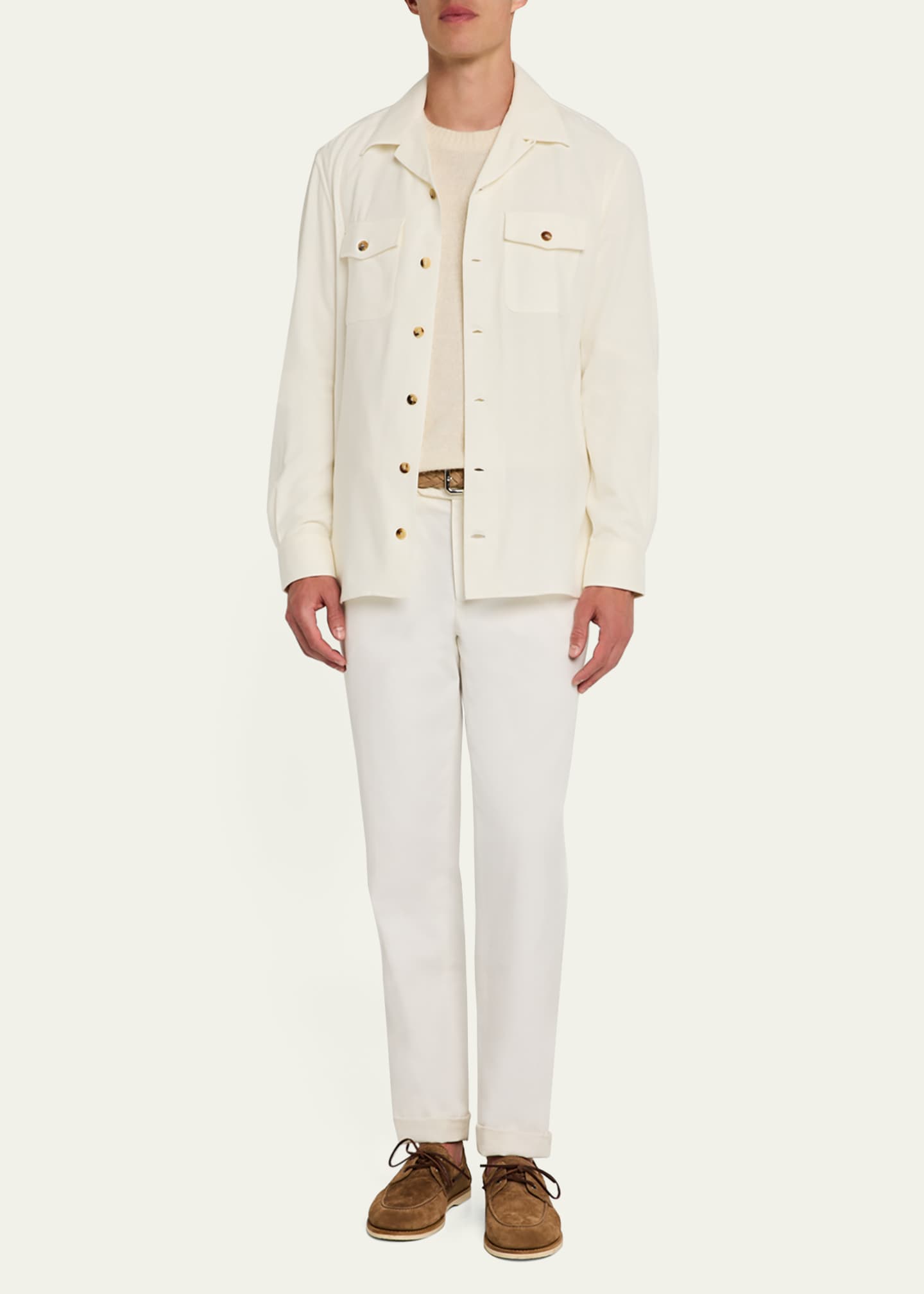 Brunello Cucinelli Men's Wool and Cashmere Camp Collar Overshirt Image 2 of 5