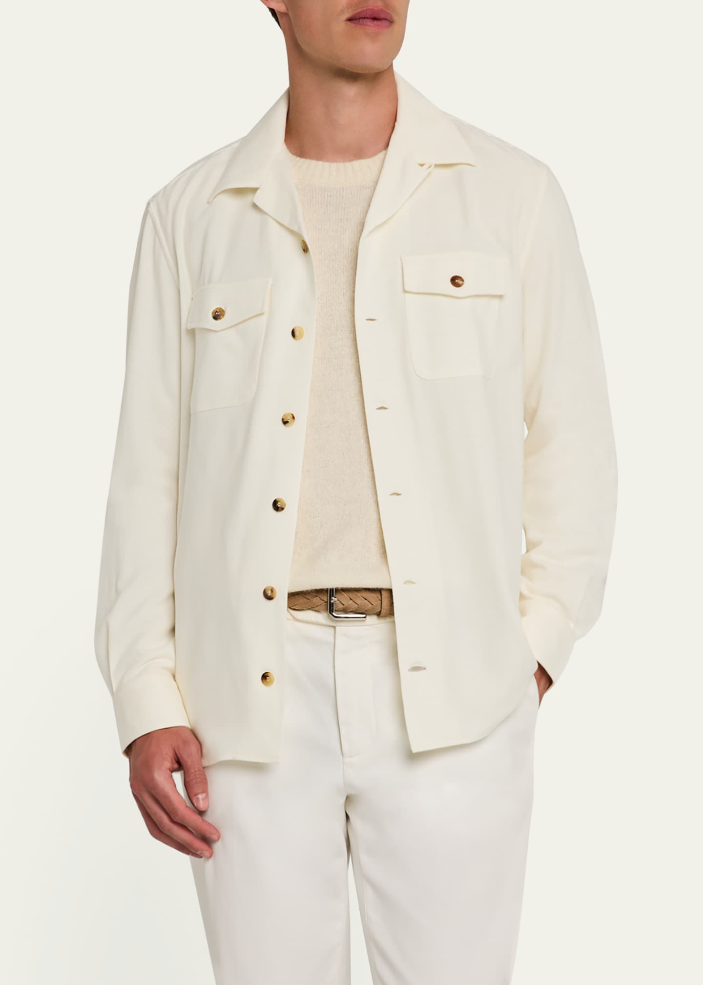 Brunello Cucinelli Men's Wool and Cashmere Camp Collar Overshirt Image 4 of 5