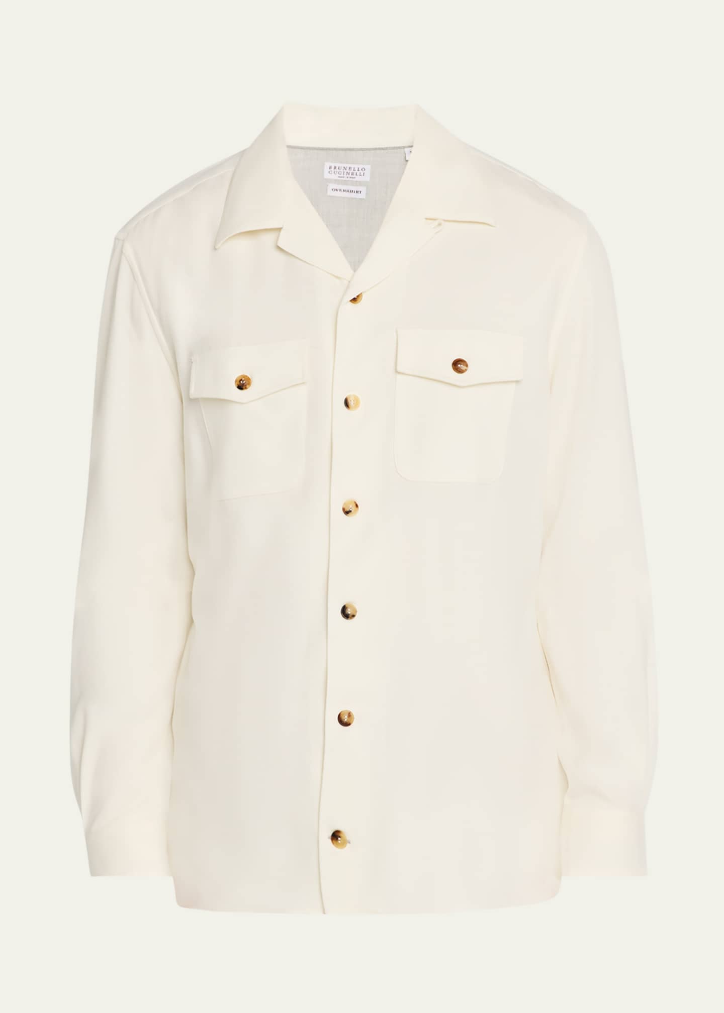 Brunello Cucinelli Men's Wool and Cashmere Camp Collar Overshirt Image 1 of 5