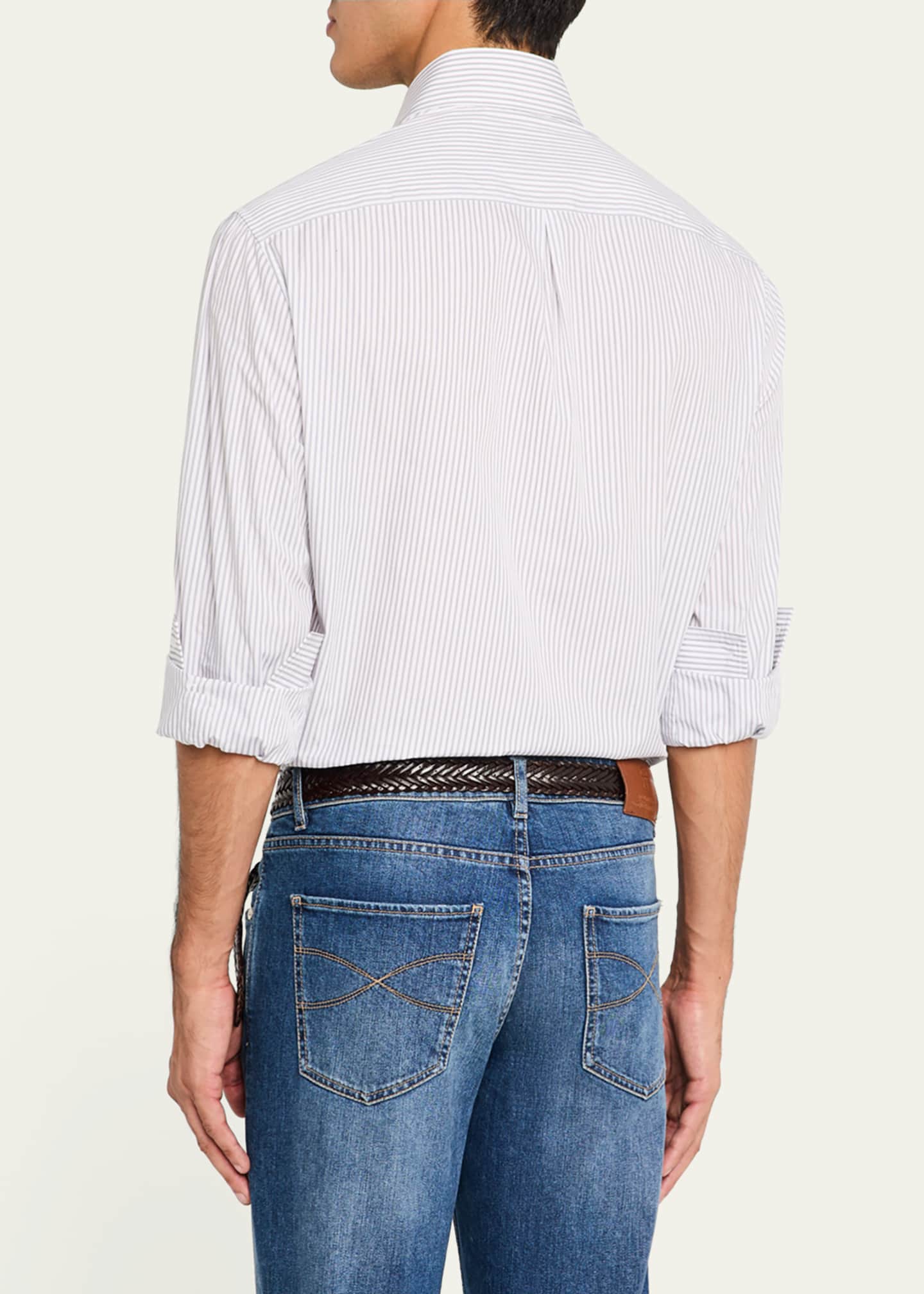 Brunello Cucinelli Men's Modern-Fit Stripe Dress Shirt Image 3 of 5