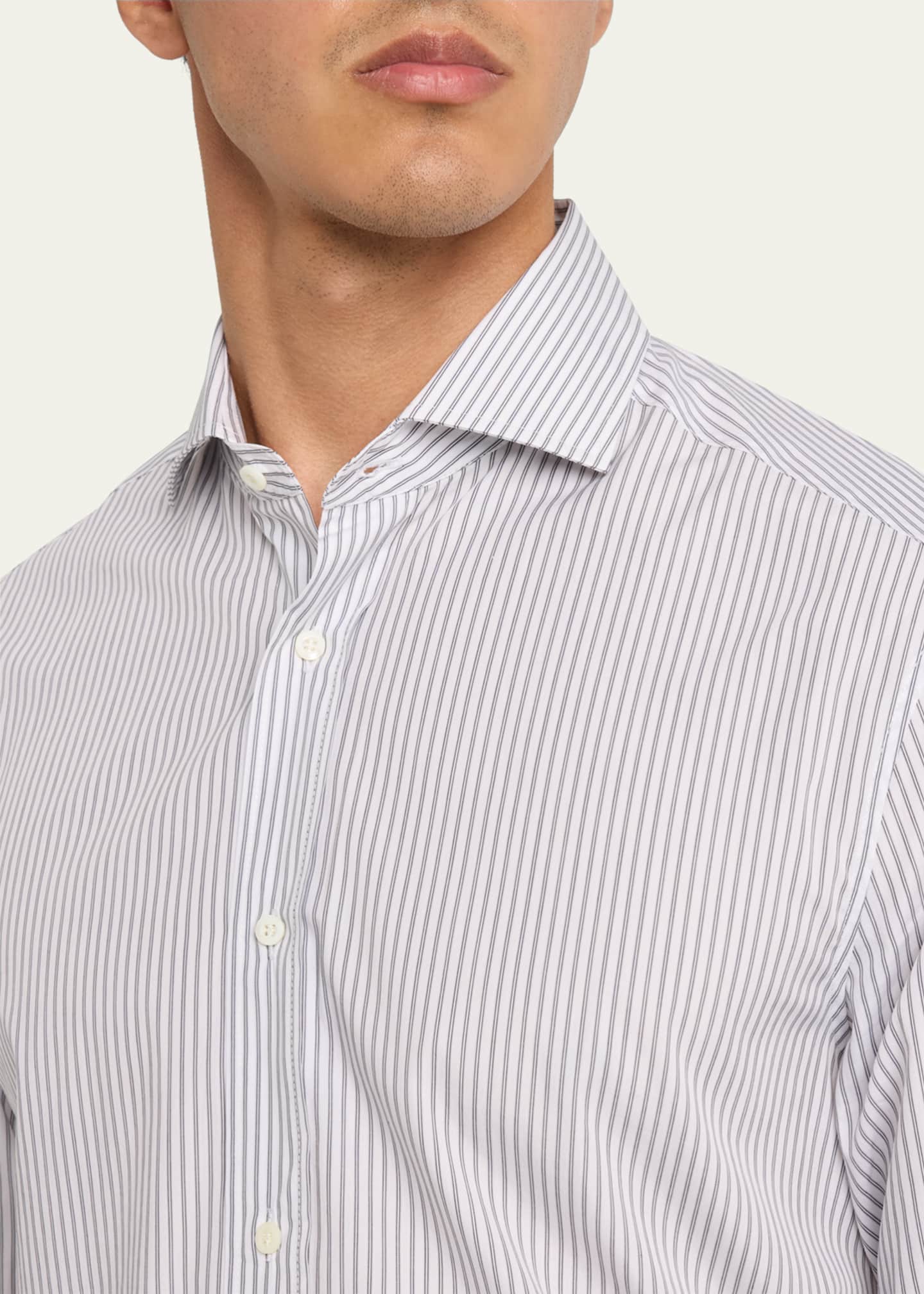 Brunello Cucinelli Men's Modern-Fit Stripe Dress Shirt Image 5 of 5
