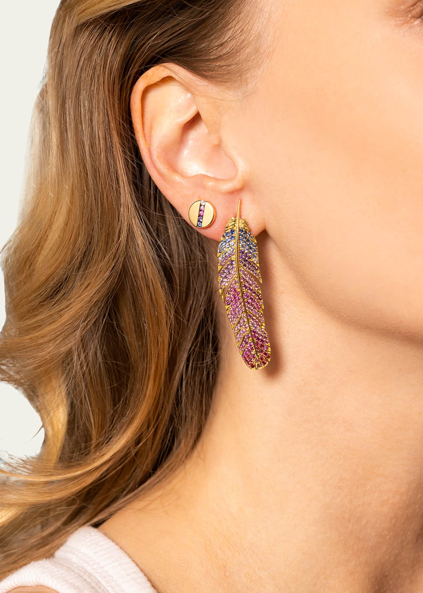 Emily P. Wheeler 18K Yellow Gold Feather Sapphire and Amethyst Earrings Image 2 of 2