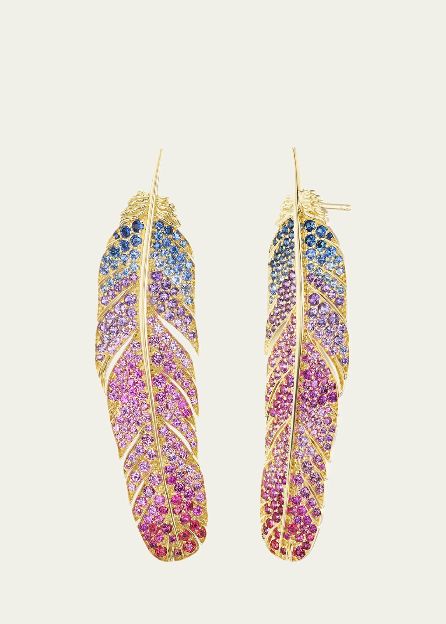 Emily P. Wheeler 18K Yellow Gold Feather Sapphire and Amethyst Earrings Image 1 of 2