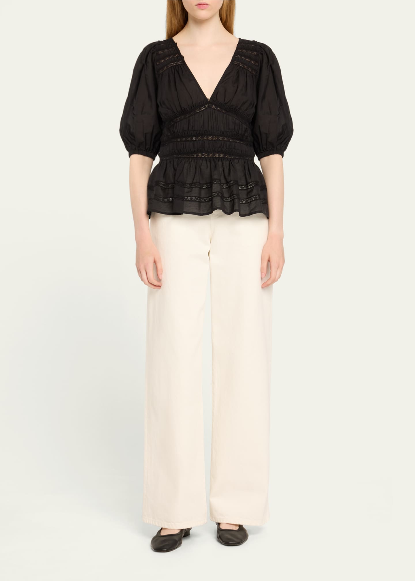 Nomi Shirred Lace-Inset Top - Thumbnail 2