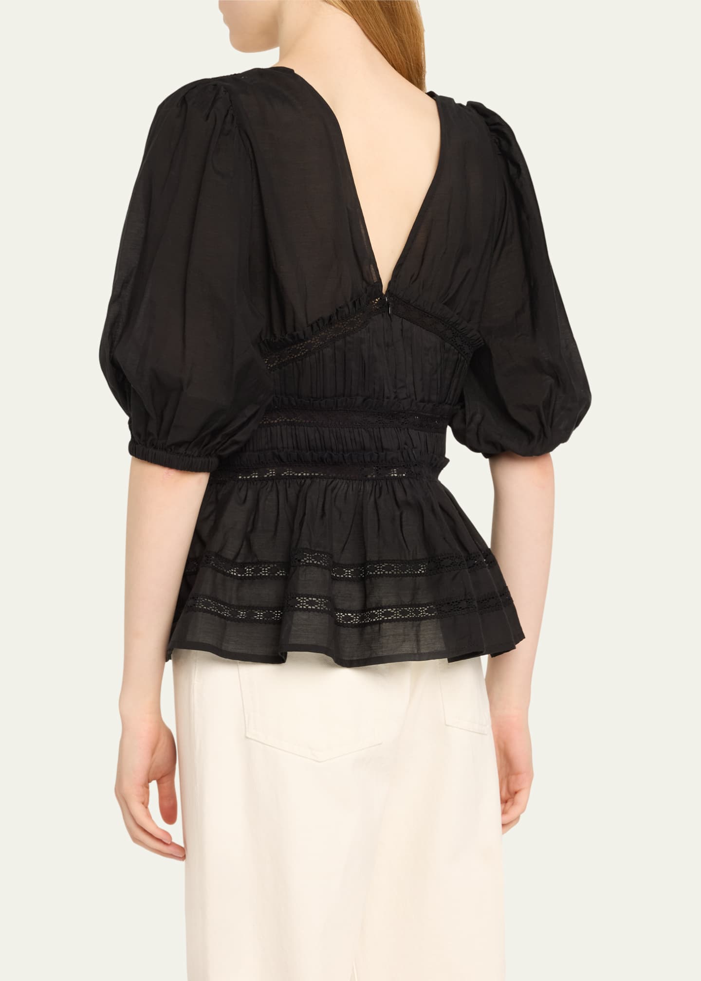 Nomi Shirred Lace-Inset Top - Thumbnail 3
