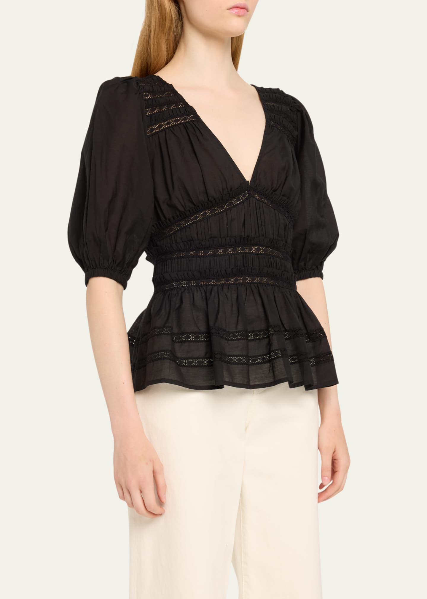 Nomi Shirred Lace-Inset Top - Thumbnail 4