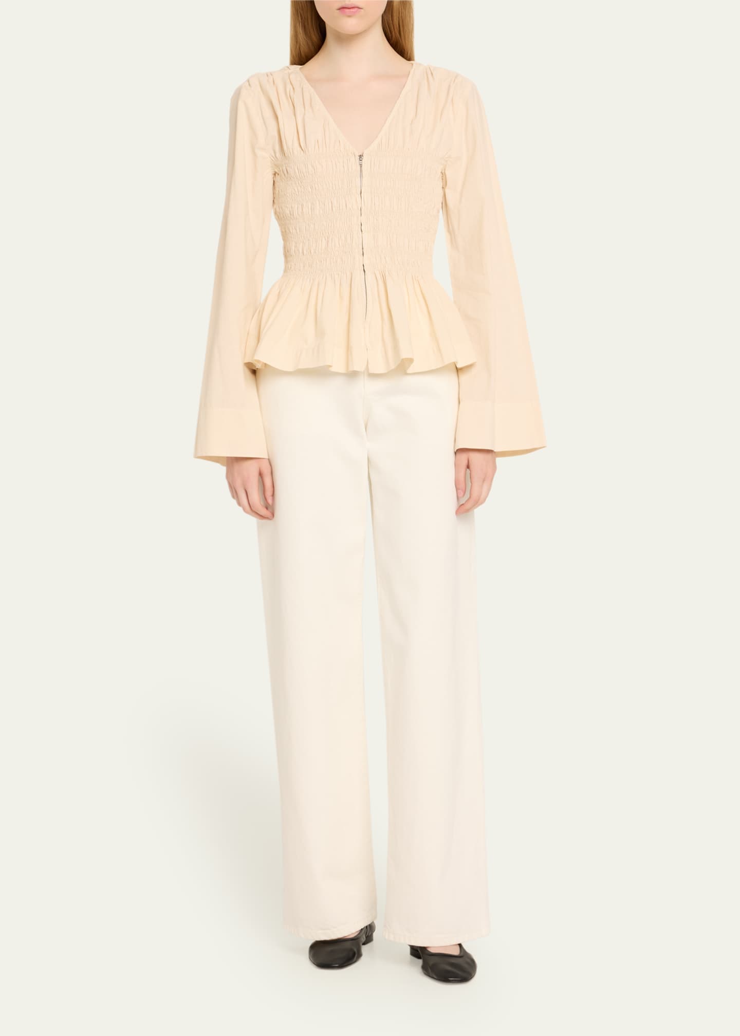Sea Teri Smocked Zip-Front Peplum Top Image 2 of 5