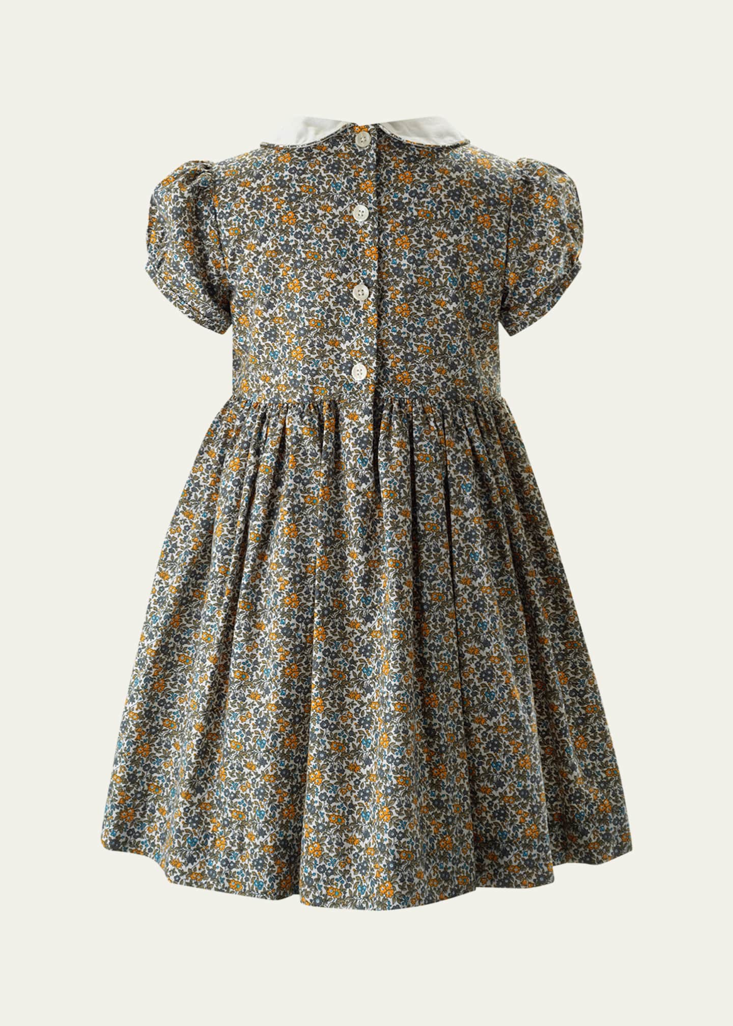 Rachel Riley Girl's Pumpkin Smocked Floral-Print Dress, Size 2-10 Image 2 of 2