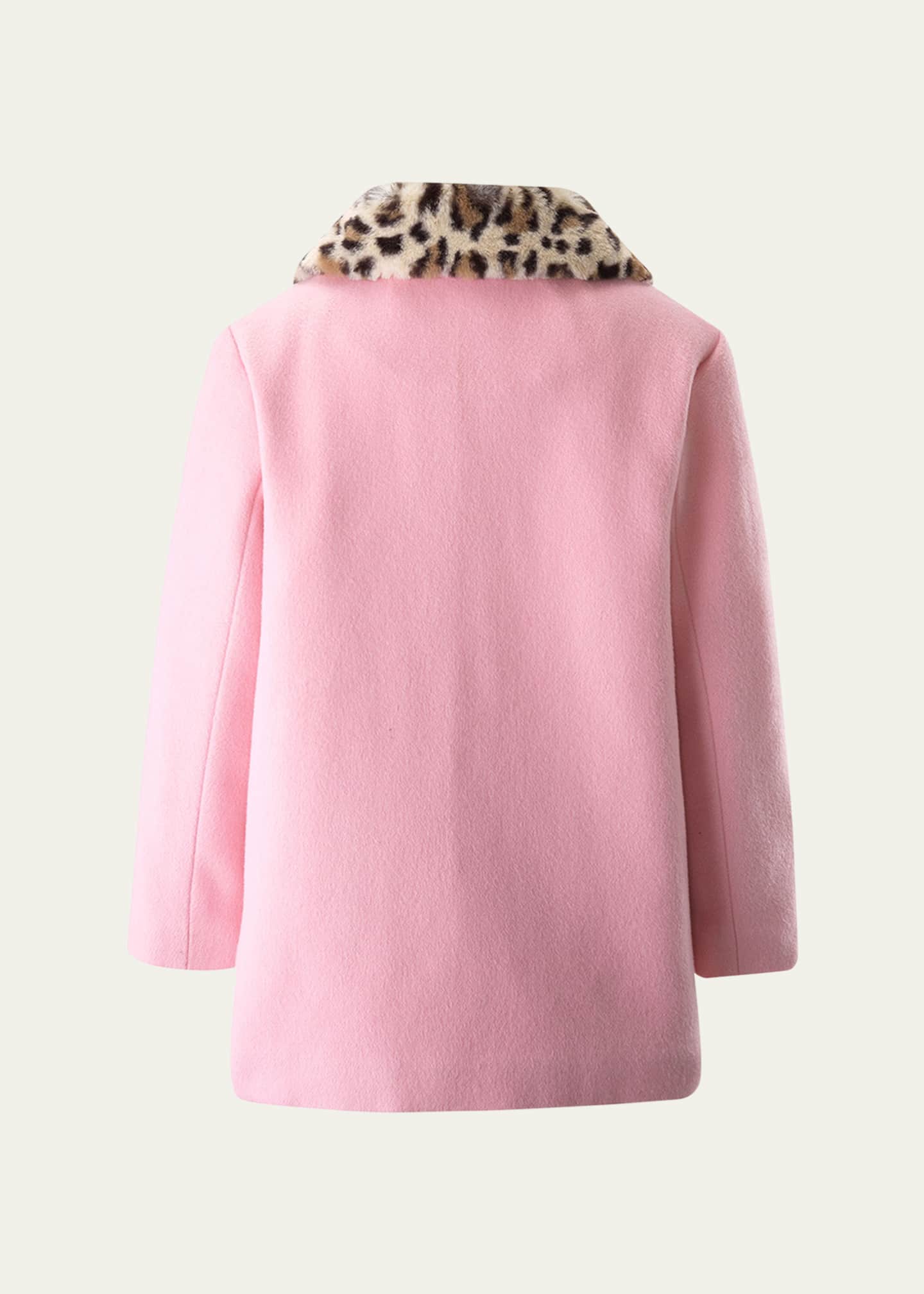 Rachel Riley Girl's Faux Fur Leopard Collar Coat, Size 2-10 Image 2 of 2
