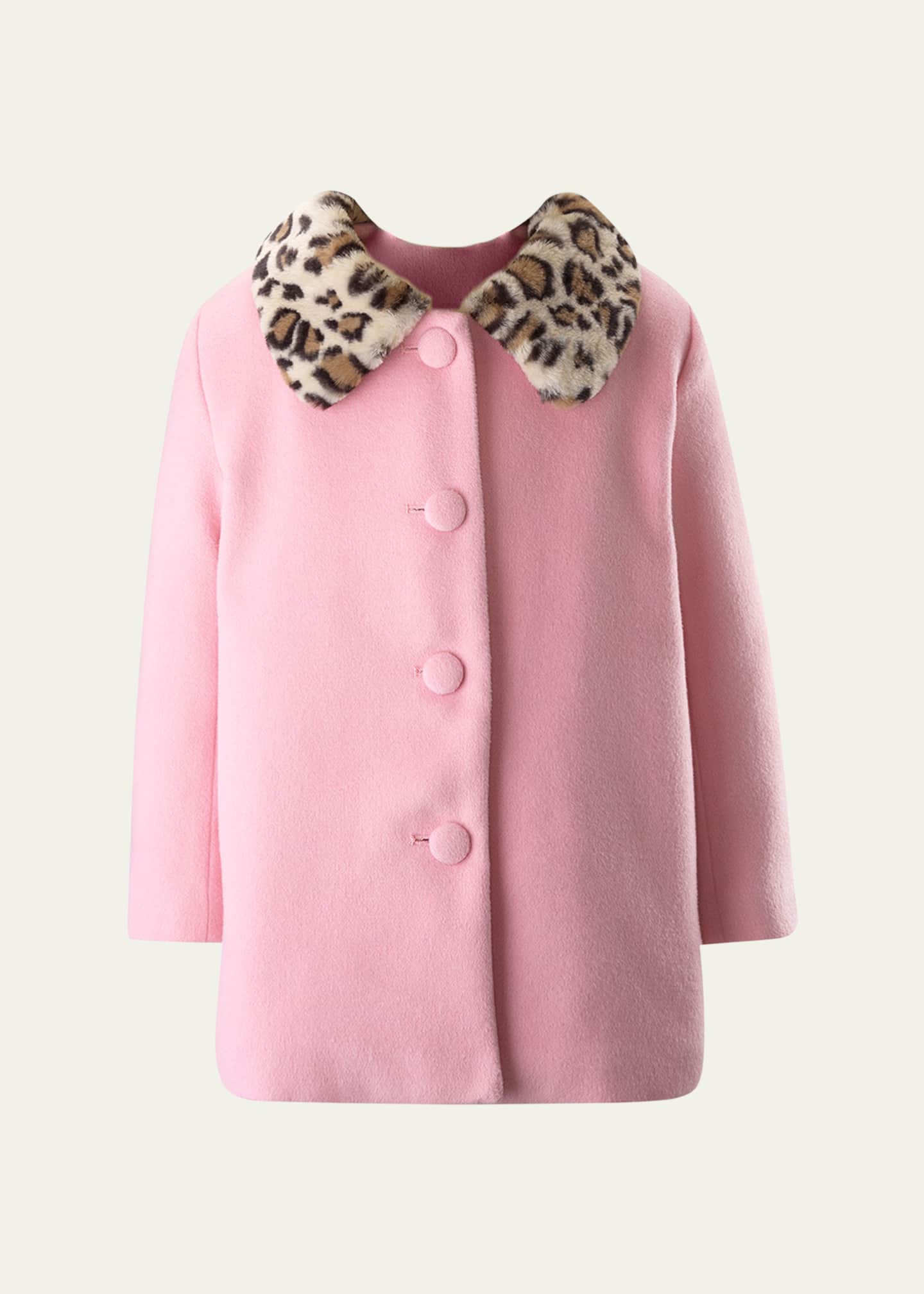 Rachel Riley Girl's Faux Fur Leopard Collar Coat, Size 2-10 Image 1 of 2