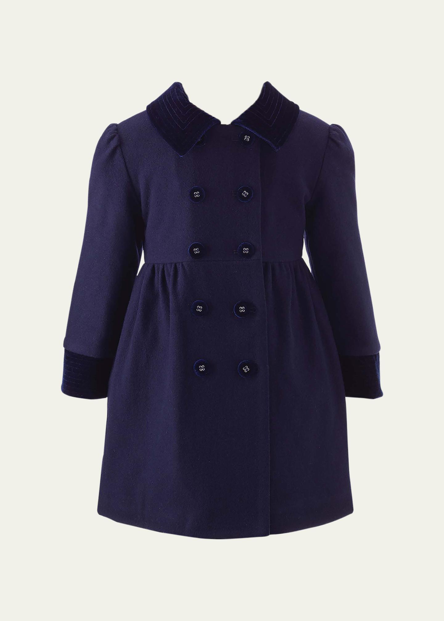 Rachel Riley Girl's Velvet-Trim Double Breasted Coat, Size 2-10 ...