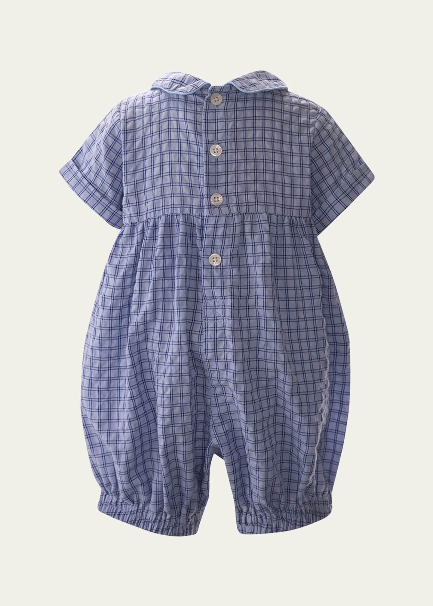 Rachel Riley Boy's Check-Print Rocking Horse Smocked Playsuit, Size 3M-18M Image 2 of 2
