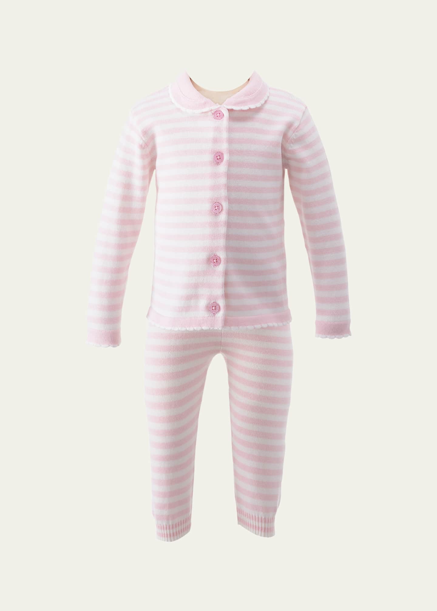 Rachel Riley Girl's Striped Scallop Trim Knit Set, Size 6M-24M Image 1 of 2