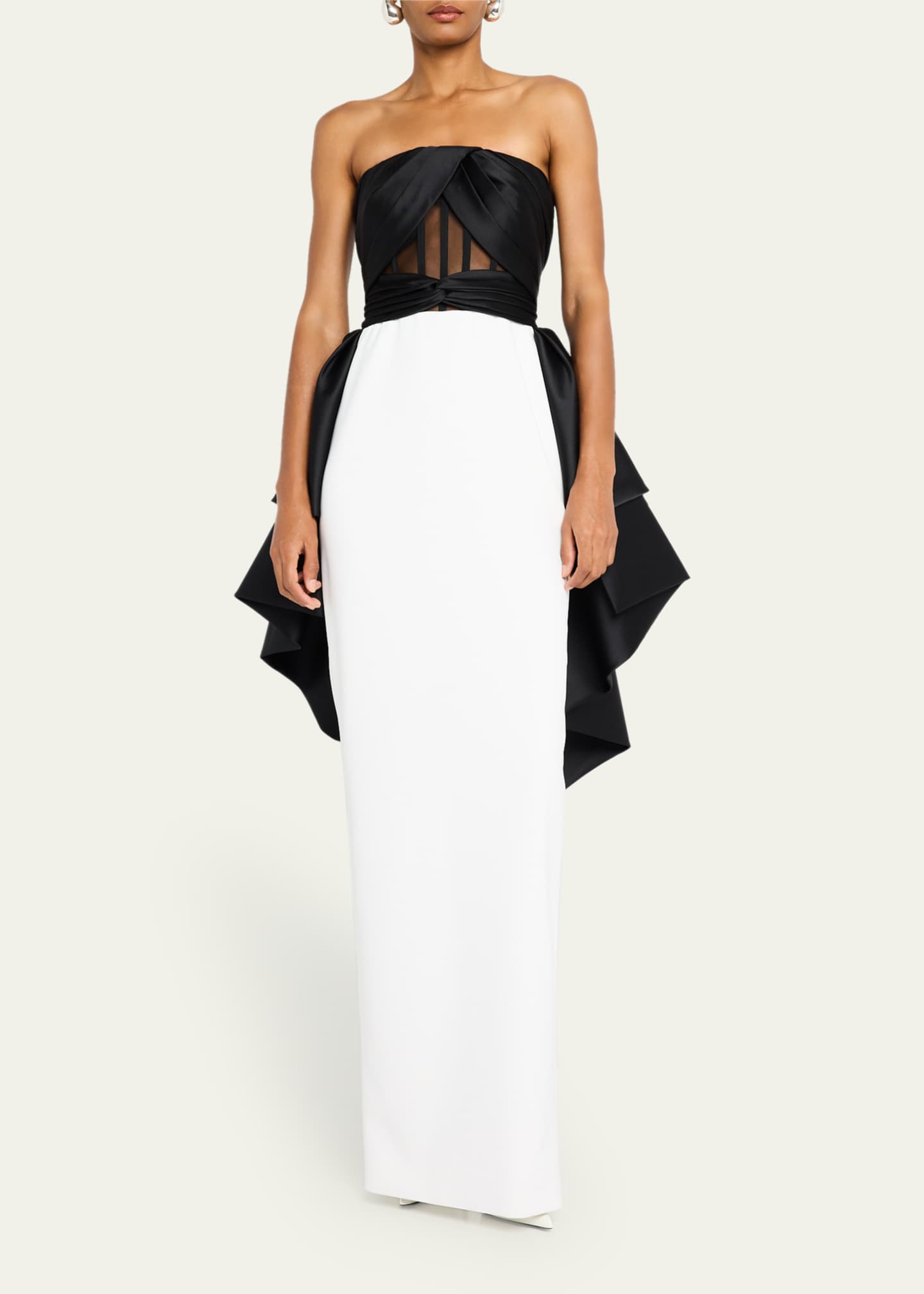 Pamella Roland Draped Mikado Strapless Tulle-Corset Crepe Gown Image 2 of 5