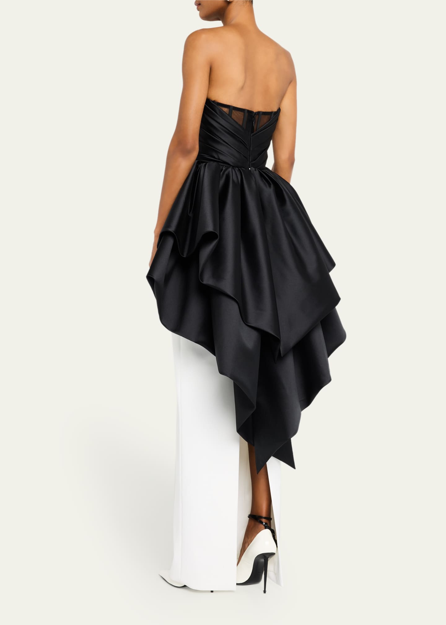 Pamella Roland Draped Mikado Strapless Tulle-Corset Crepe Gown Image 3 of 5