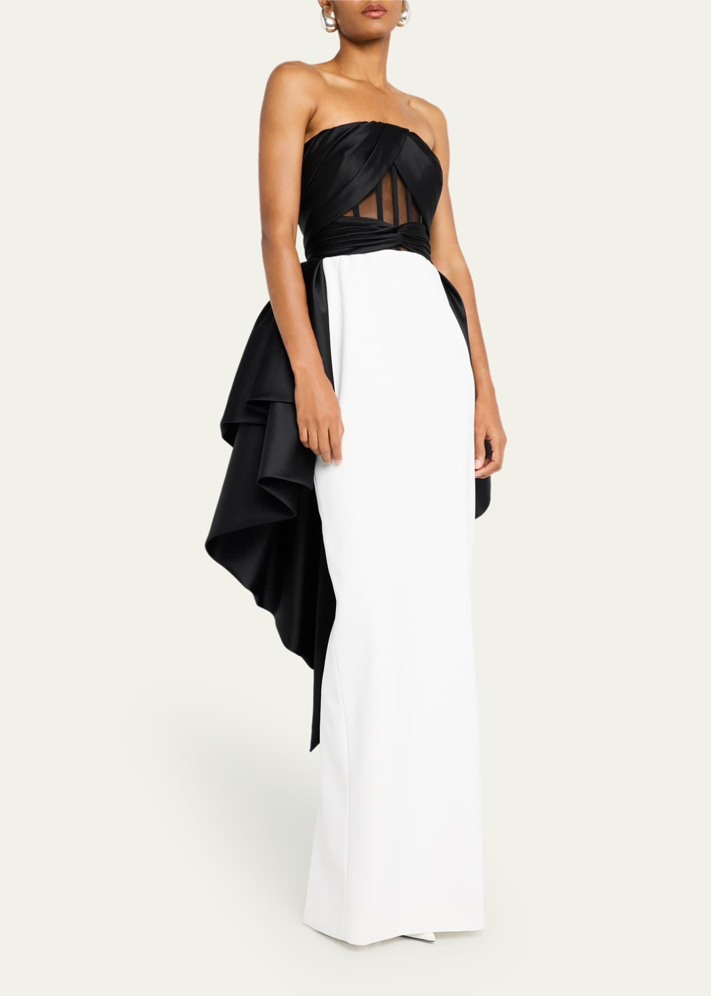 Pamella Roland Draped Mikado Strapless Tulle-Corset Crepe Gown Image 4 of 5