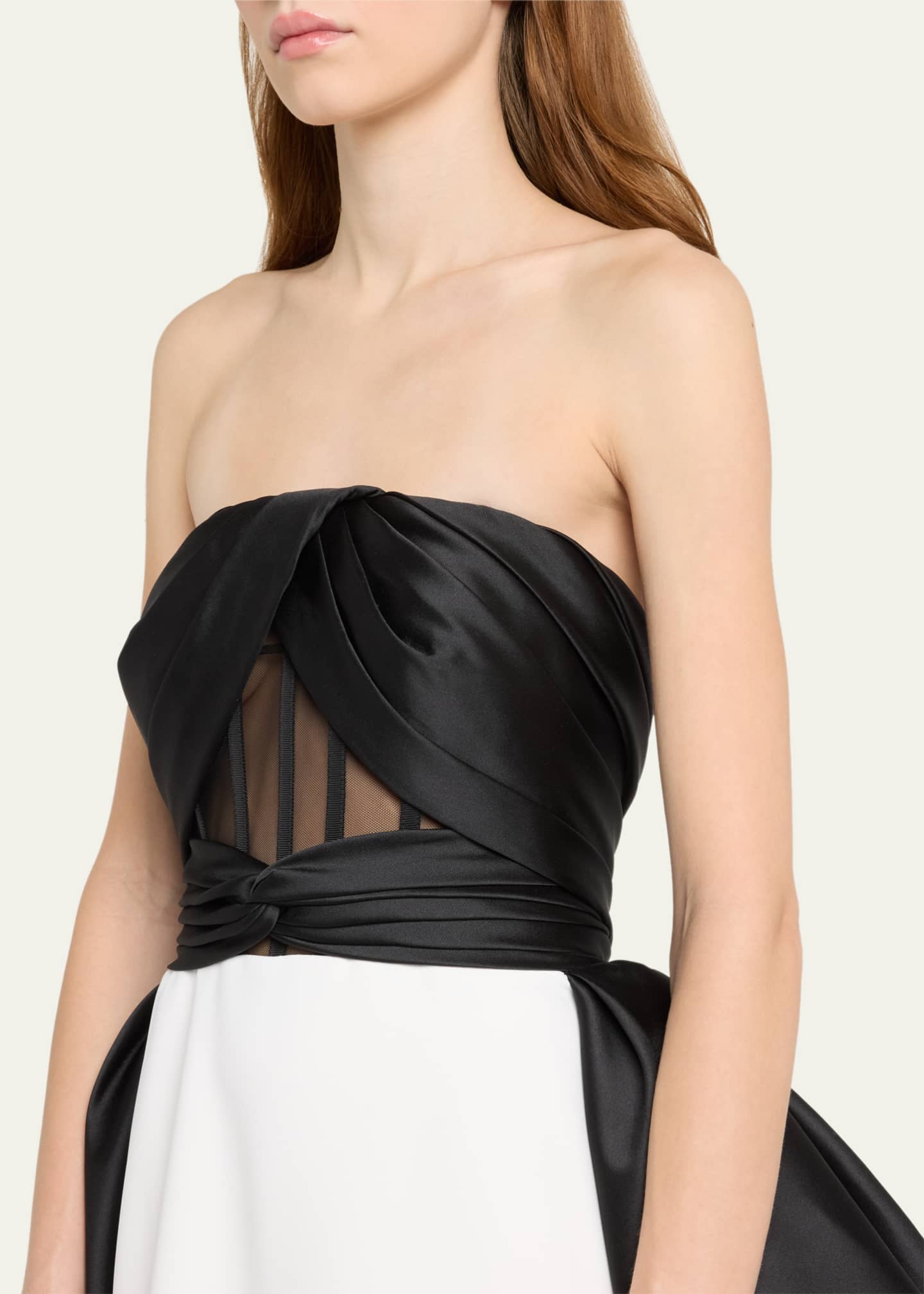 Pamella Roland Draped Mikado Strapless Tulle-Corset Crepe Gown Image 5 of 5
