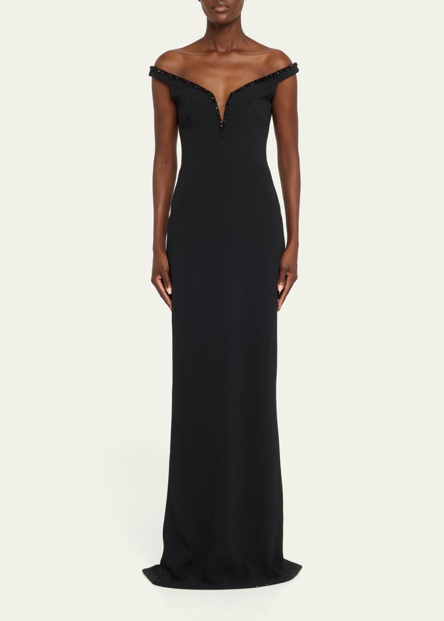 Pamella Roland Crystal Off-The-Shoulder Crepe Gown Image 2 of 5