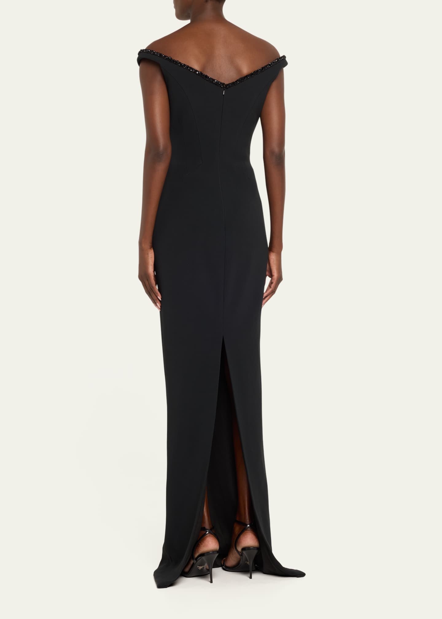 Pamella Roland Crystal Off-The-Shoulder Crepe Gown Image 3 of 5